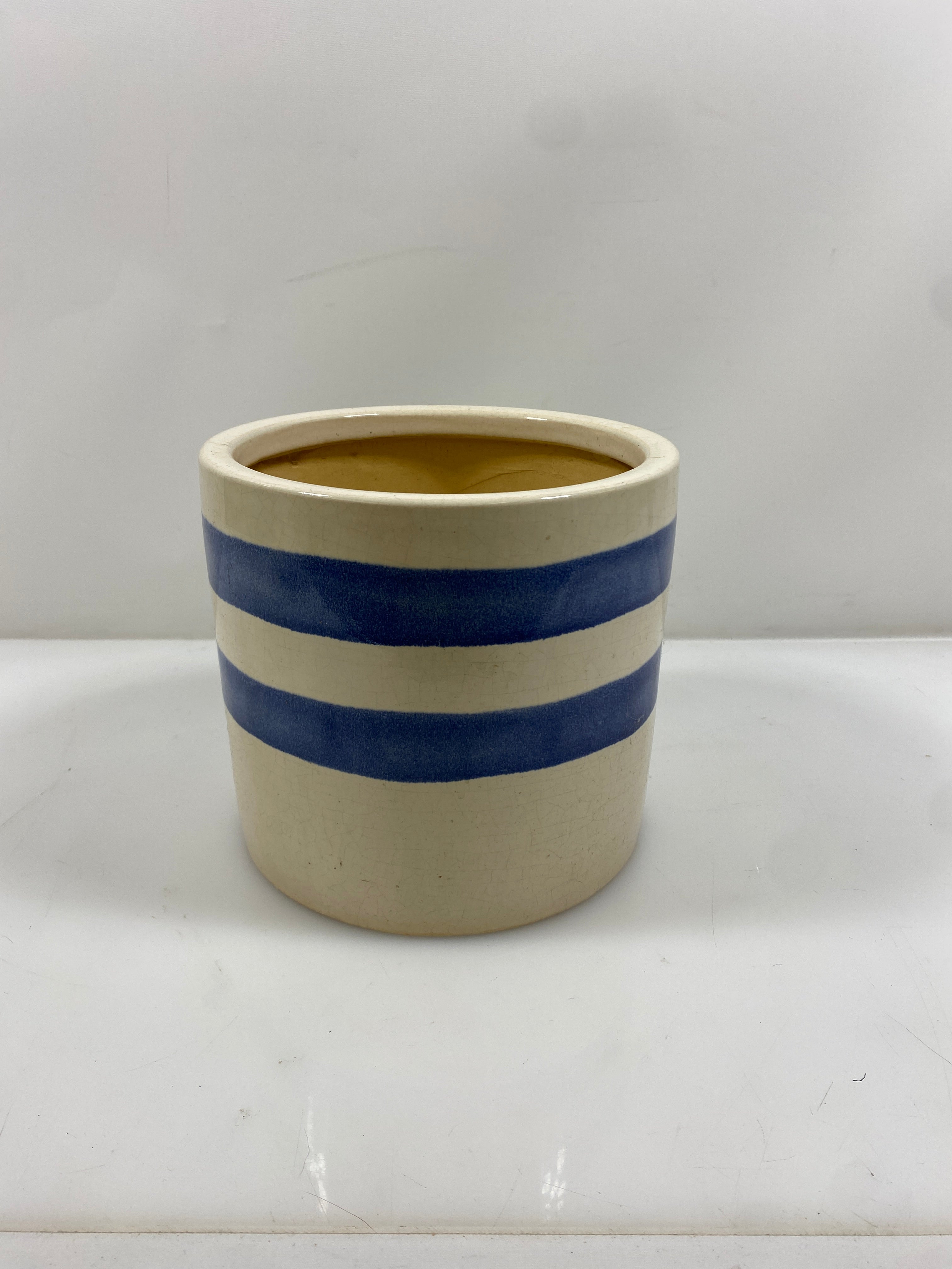 White Blue Striped Flower Pot