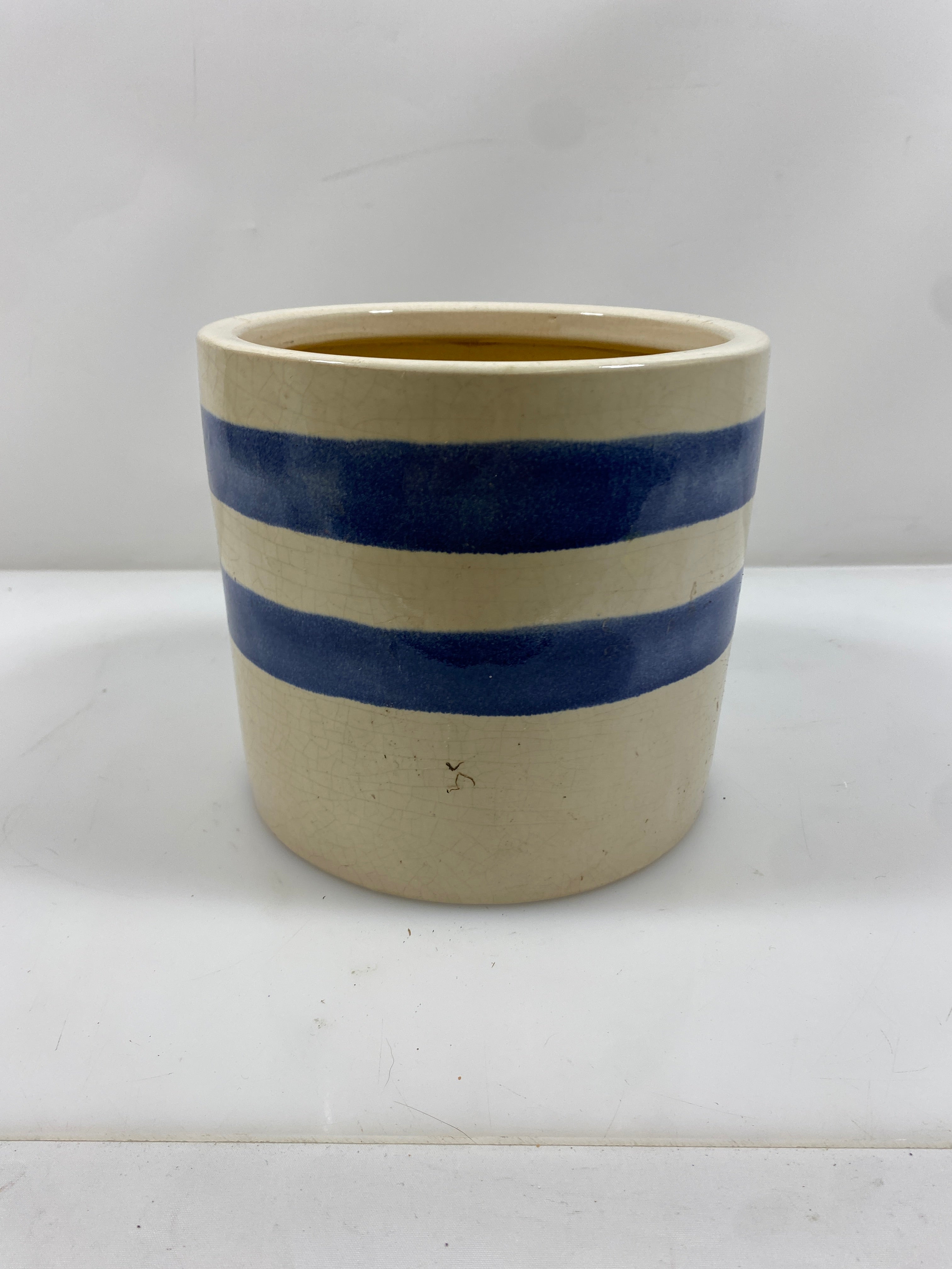 White Blue Striped Flower Pot