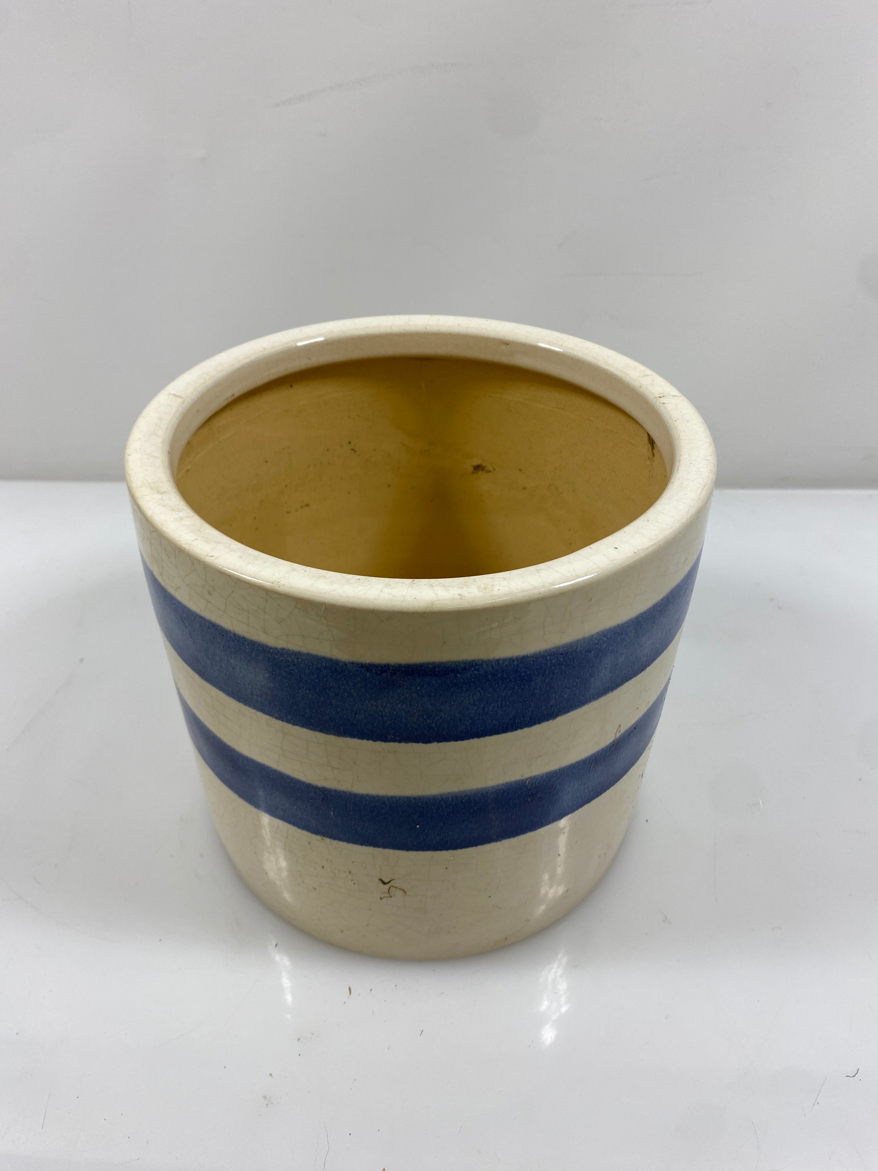 White Blue Striped Flower Pot