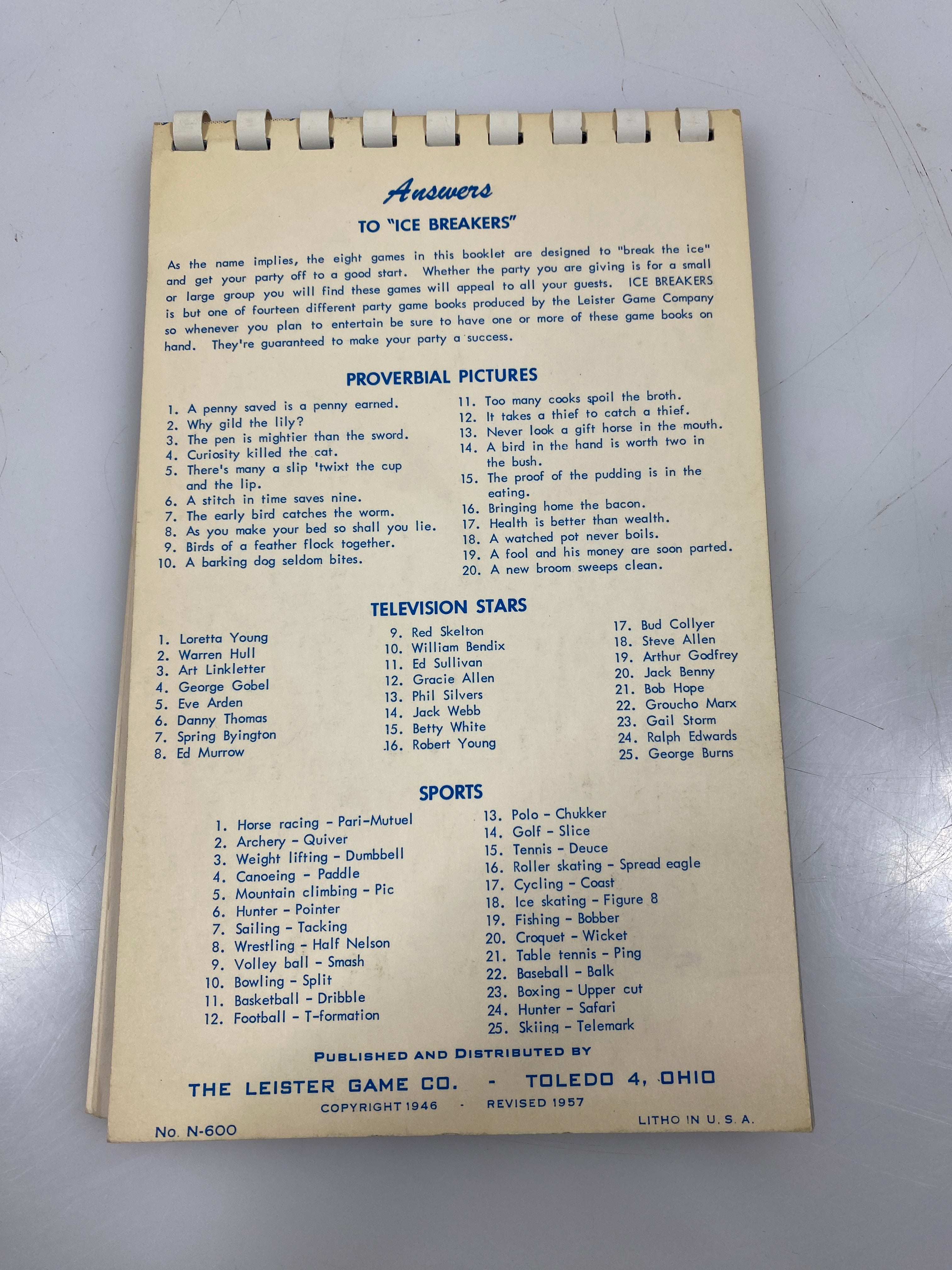 Lot of 5 Leister Game Co. 1957 Party Game Books