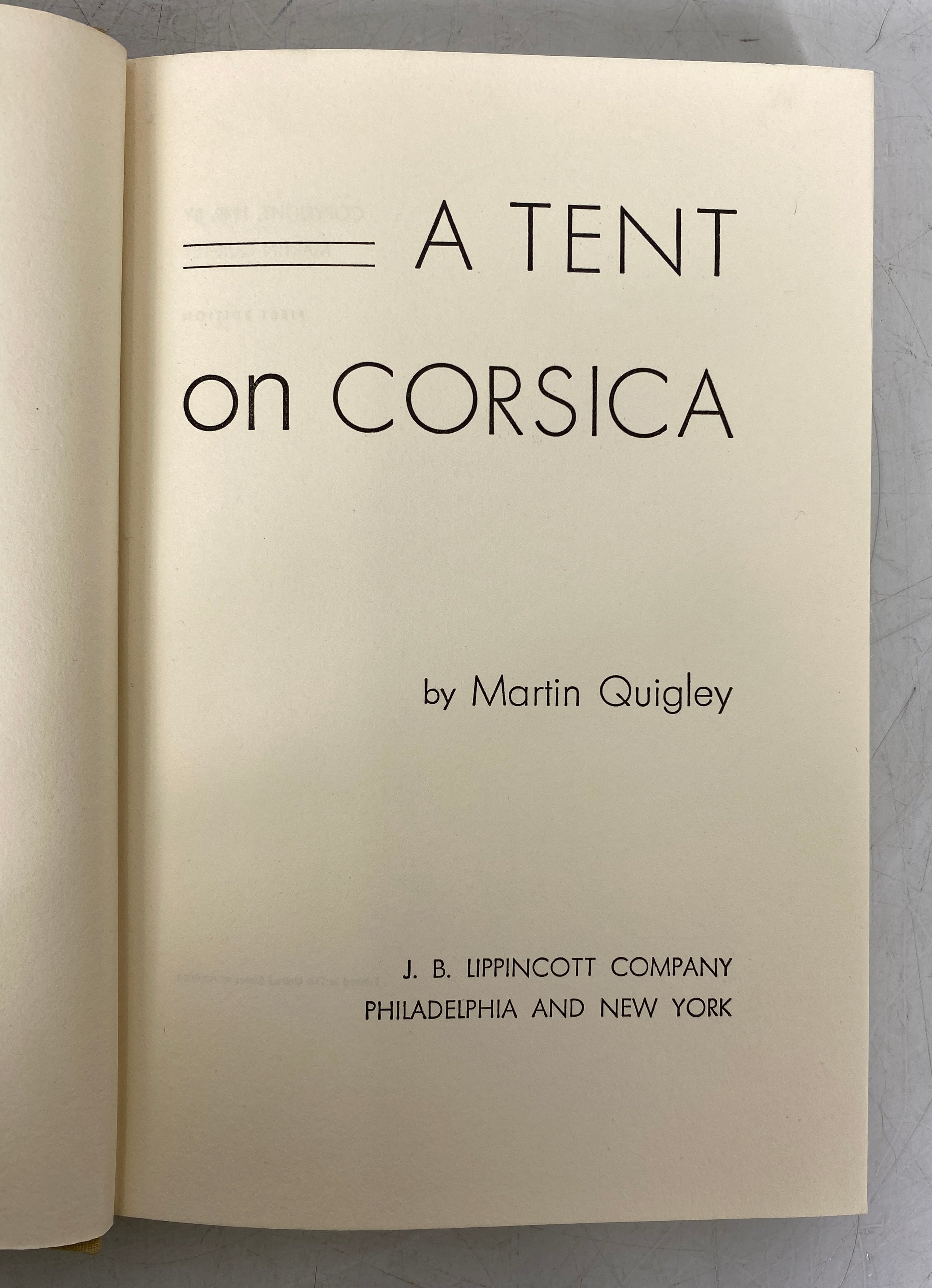 A Tent on Corsica by Martin Quigley 1949 First Edition Vintage HC