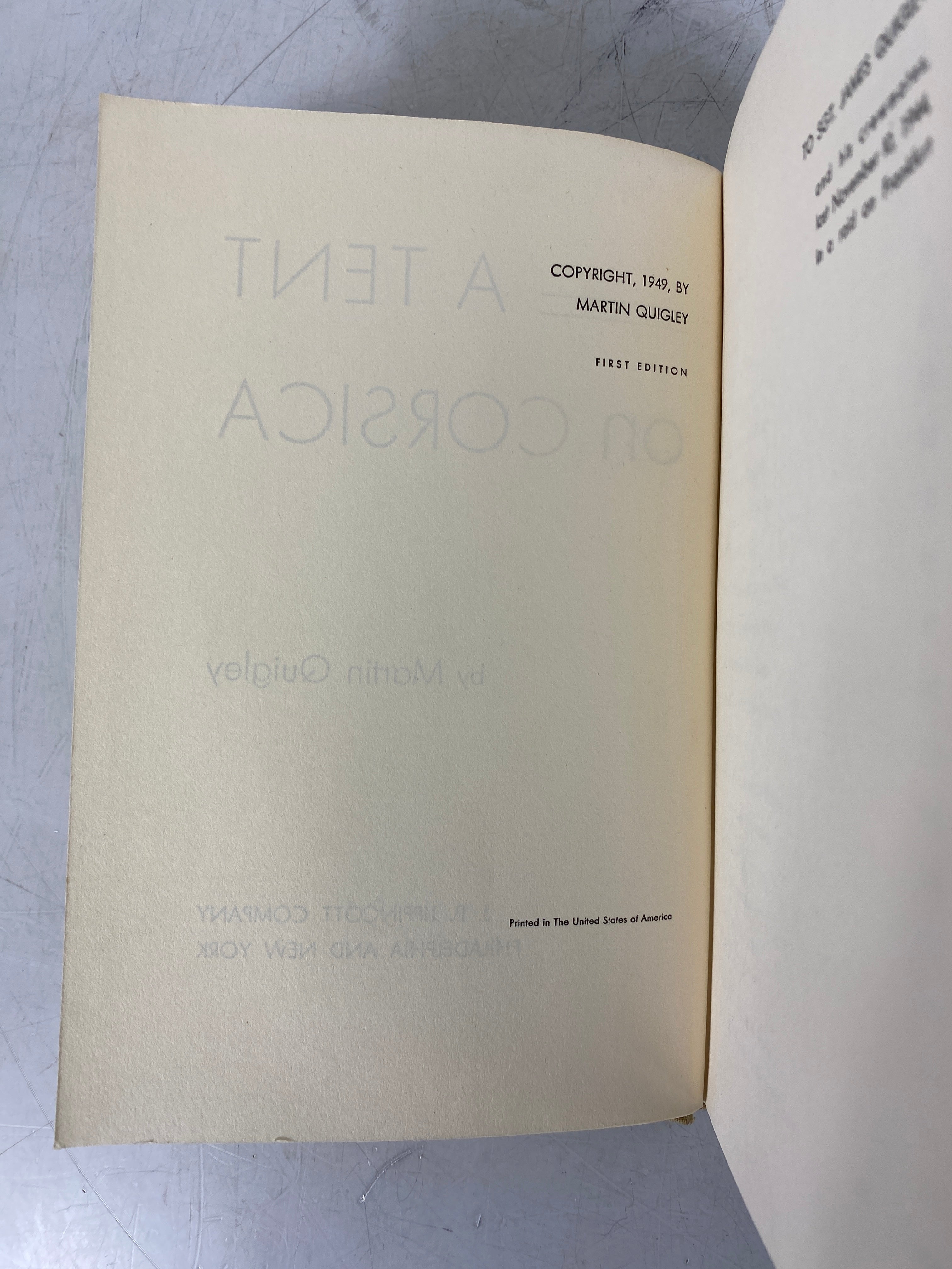 A Tent on Corsica by Martin Quigley 1949 First Edition Vintage HC
