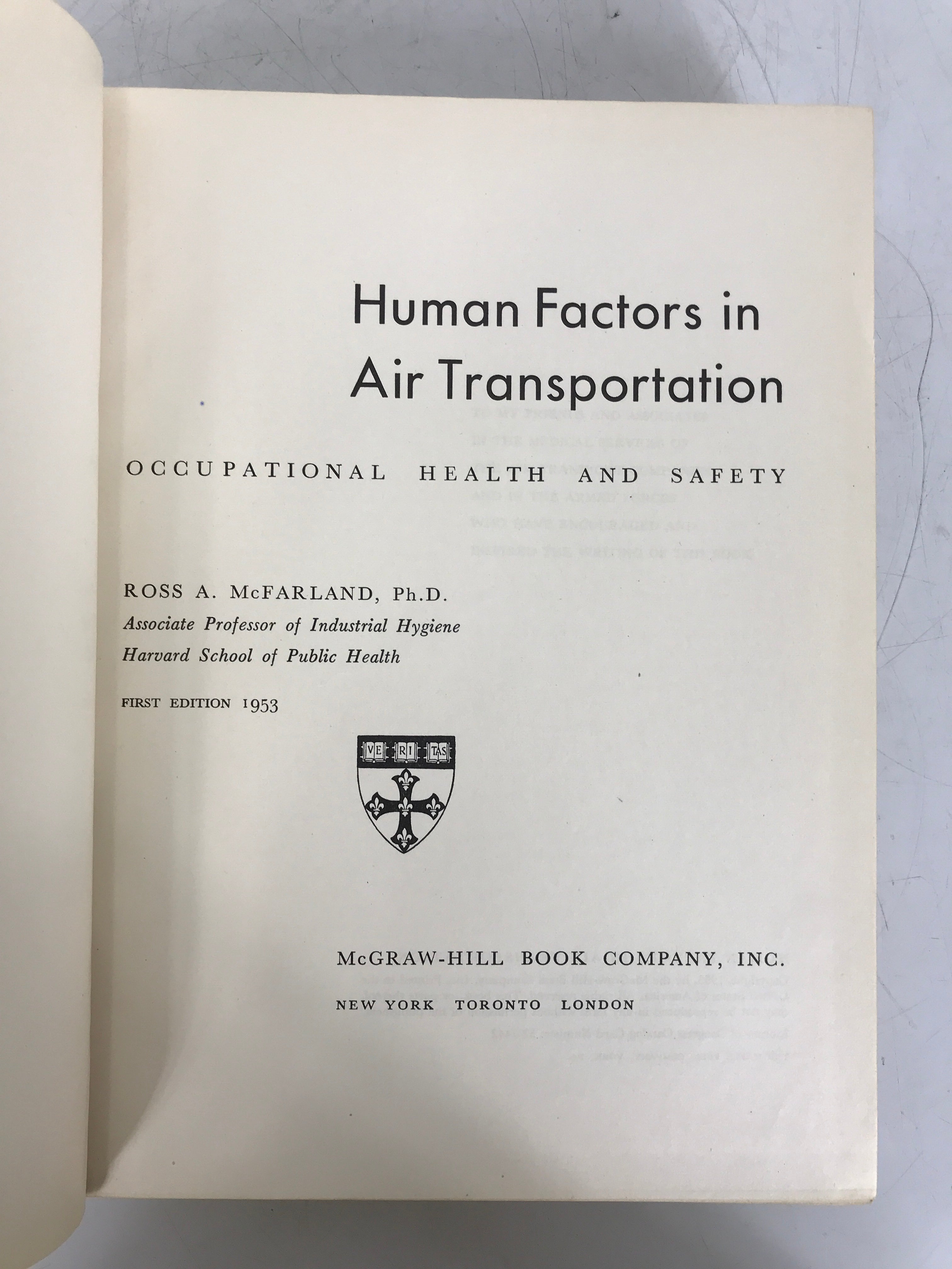 Human Factors in Air Transportation McFarland 1953 1st Ed HC Health & Safety