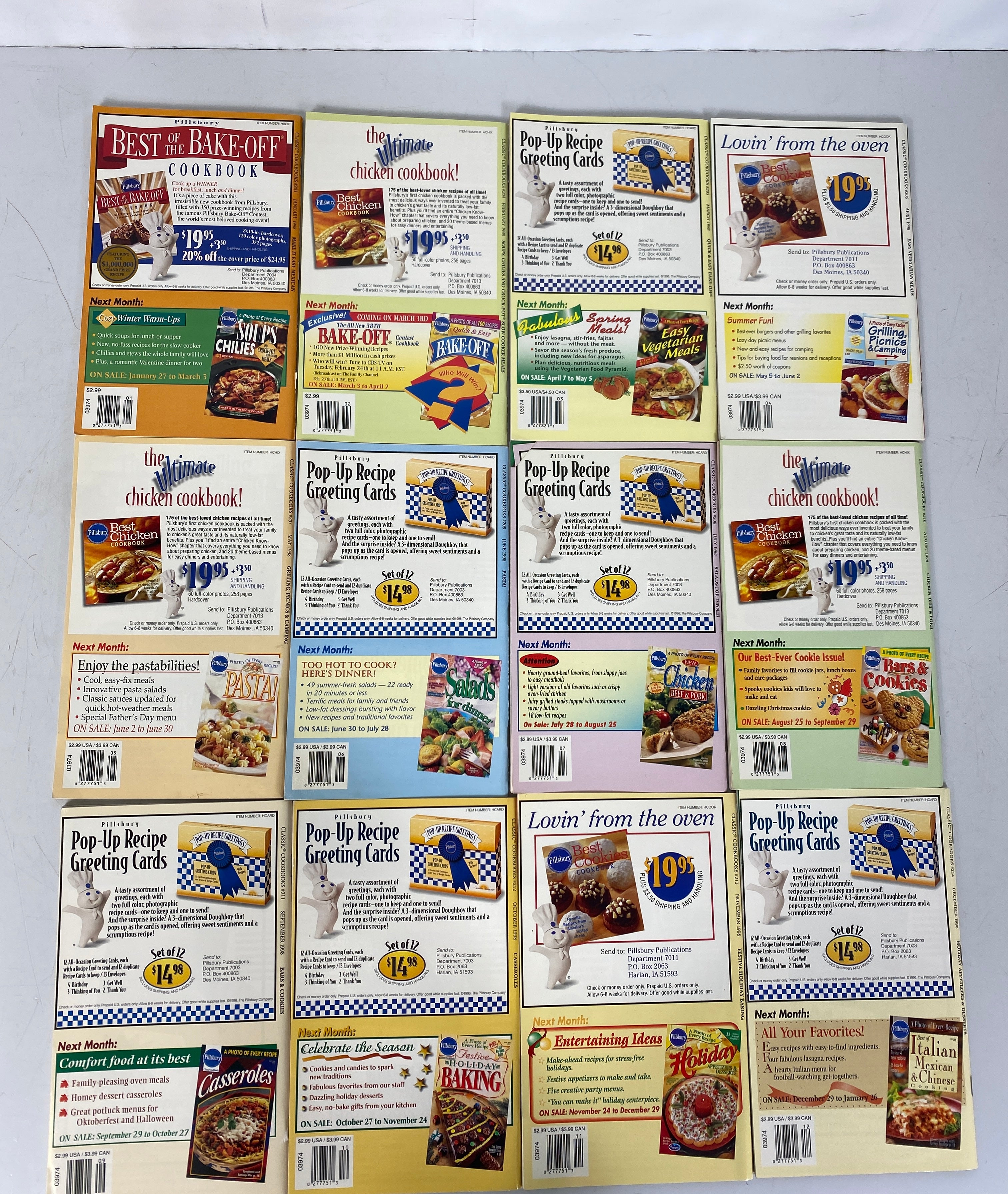 Lot of Pillsbury Recipe Books 1997 (7 w Index) & 1998 (12 Months Complete) SC