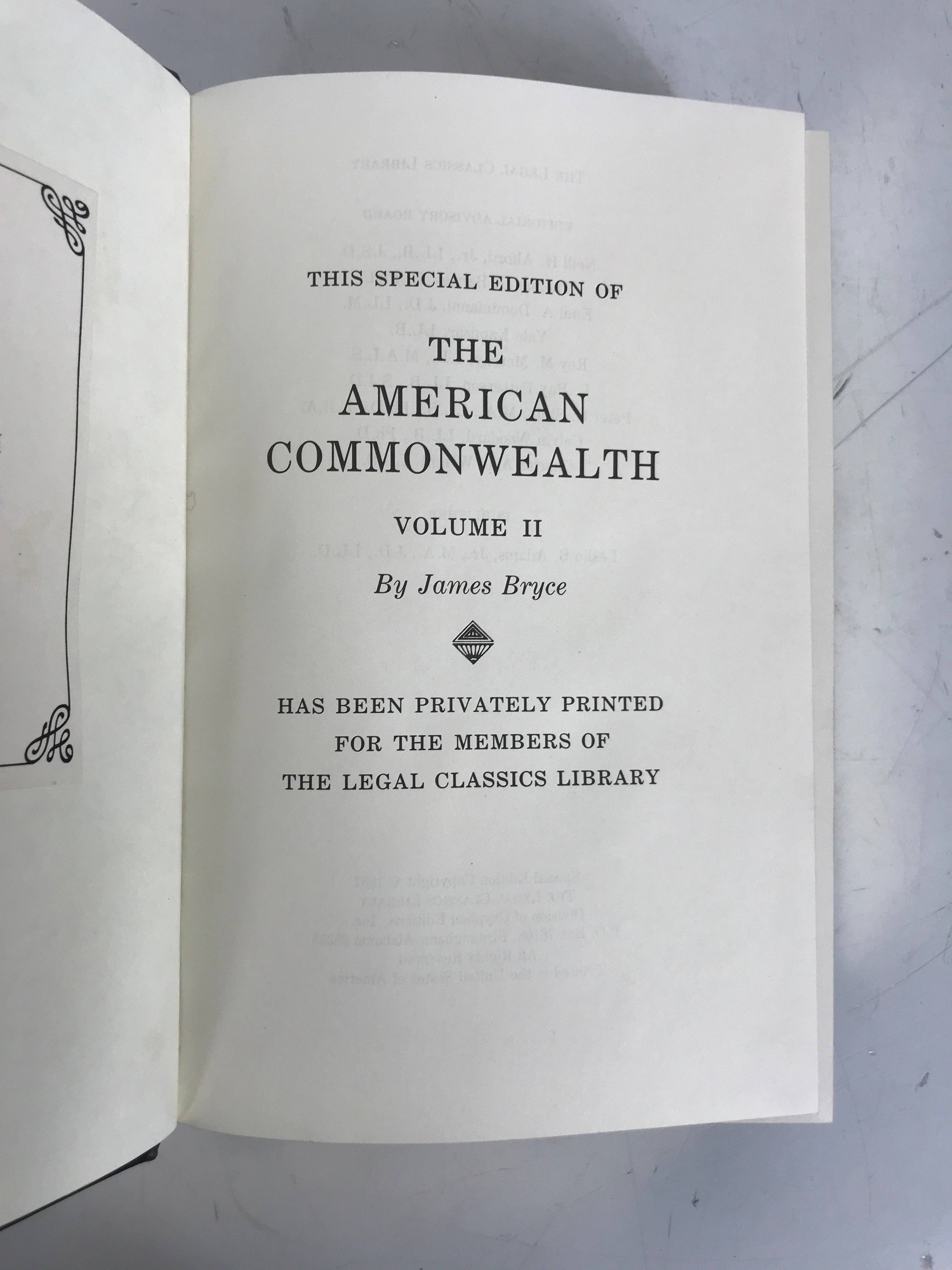 2 Vol Set: Legal Classics Library The American Commonwealth 1987 HC