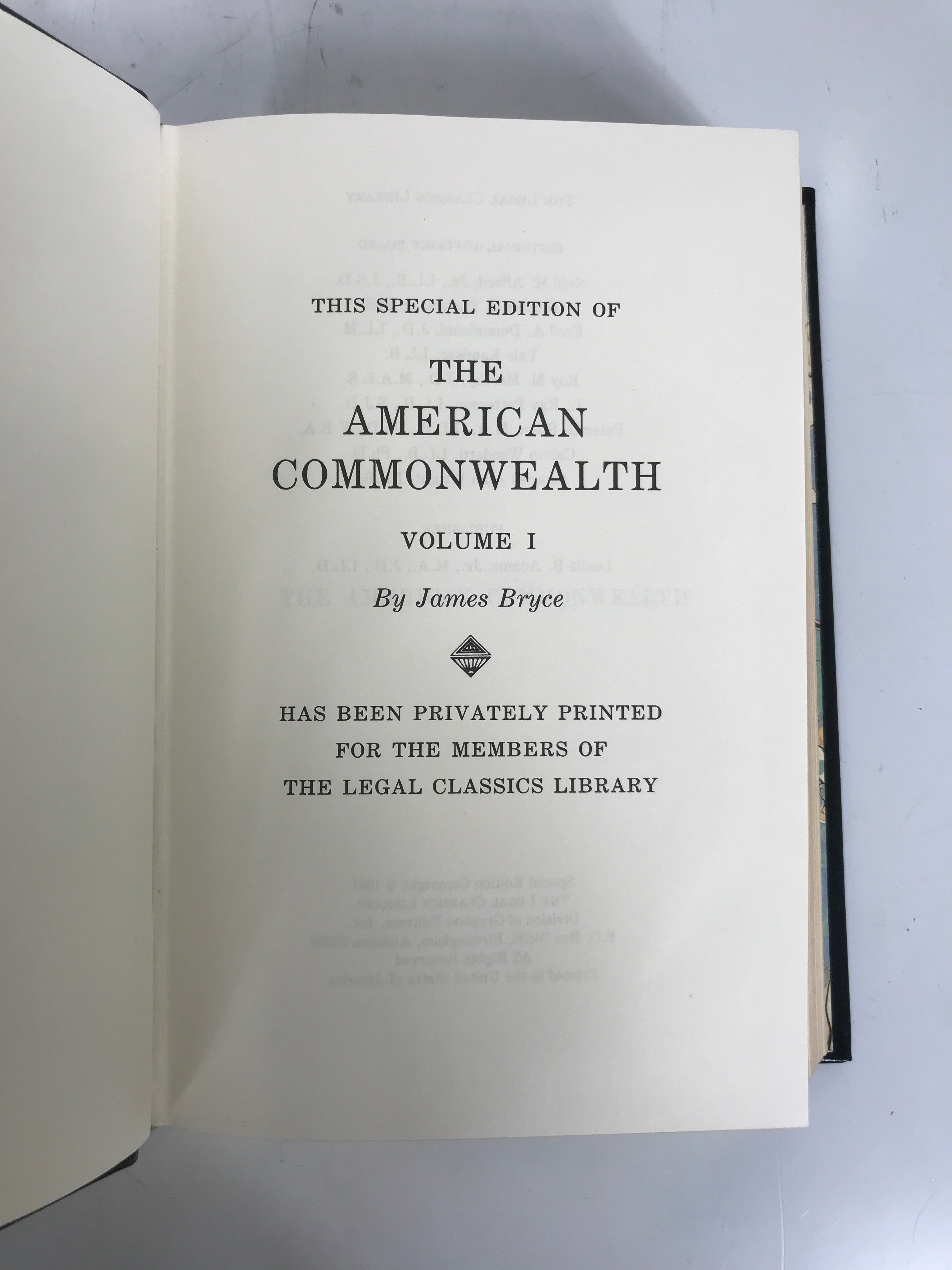 2 Vol Set: Legal Classics Library The American Commonwealth 1987 HC