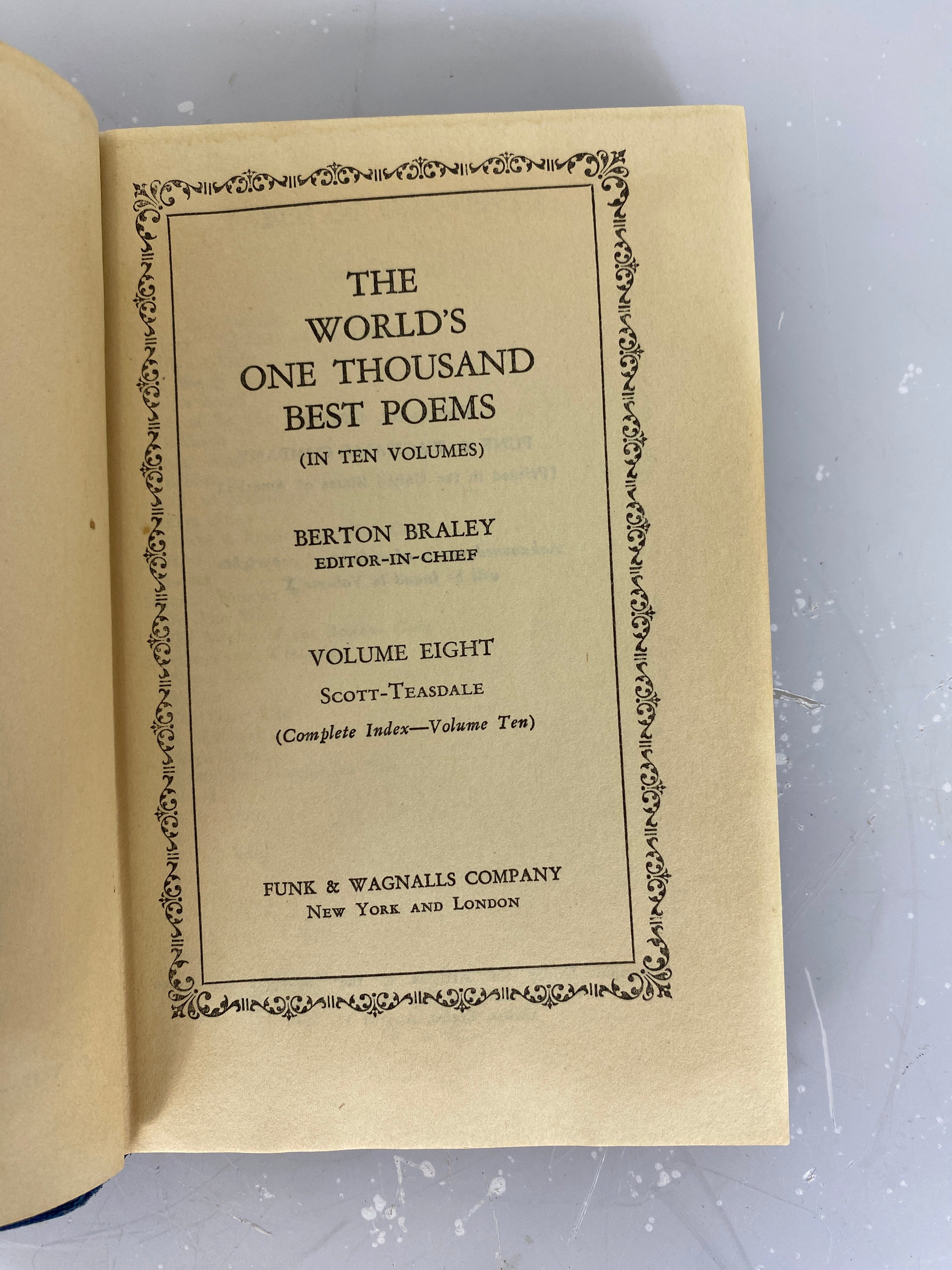 Lot of 5 Volumes of The World's One Thousand Best Poems by Berton Braley (Volumes 2, 5, 6, 7, 8) HC