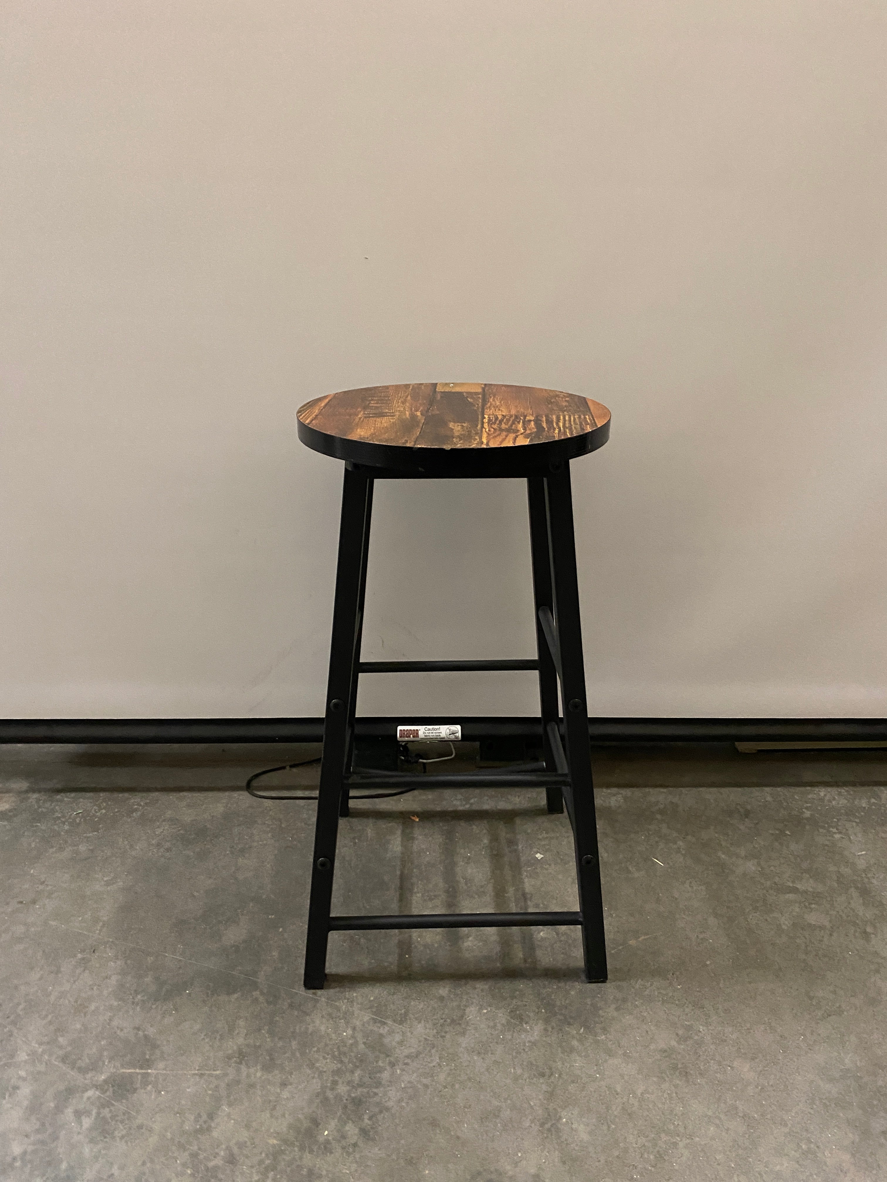 Wooden Stool with Metal Legs
