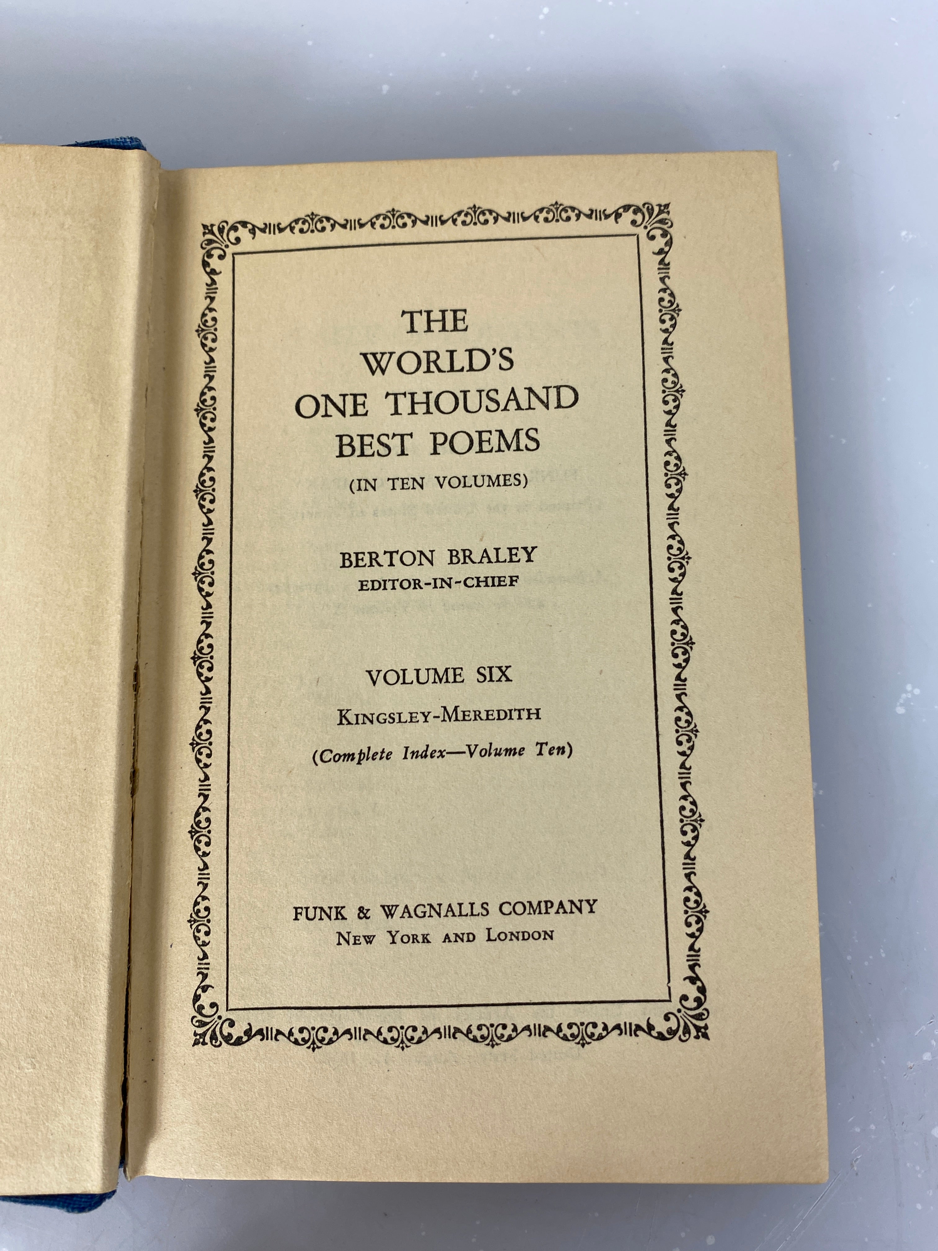 Lot of 5 Volumes of The World's One Thousand Best Poems by Berton Braley (Volumes 2, 5, 6, 7, 8) HC