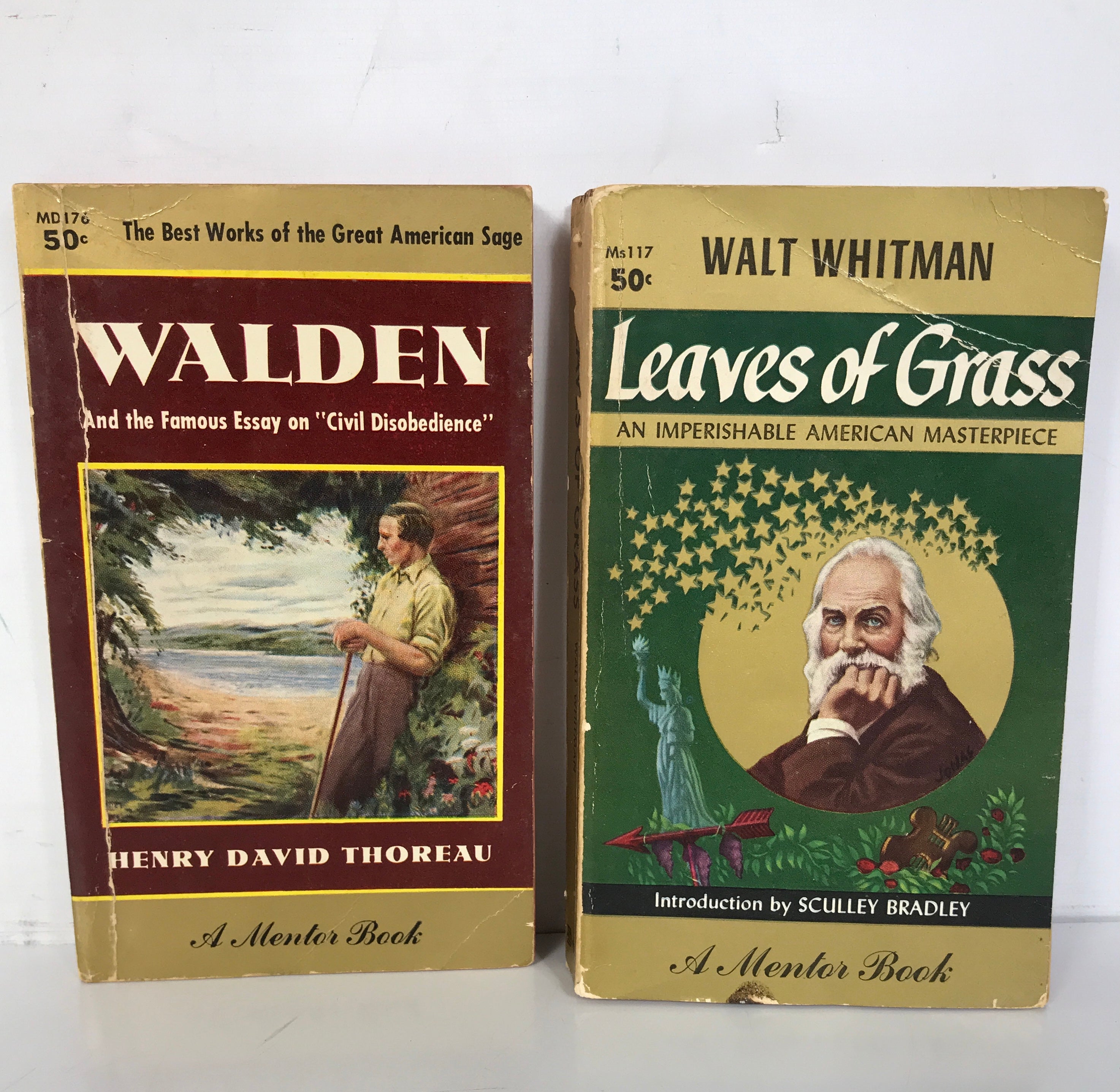 Lot of 2 Classics: Leaves of Grass and Walden A Mentor Book 1954-1956 SC