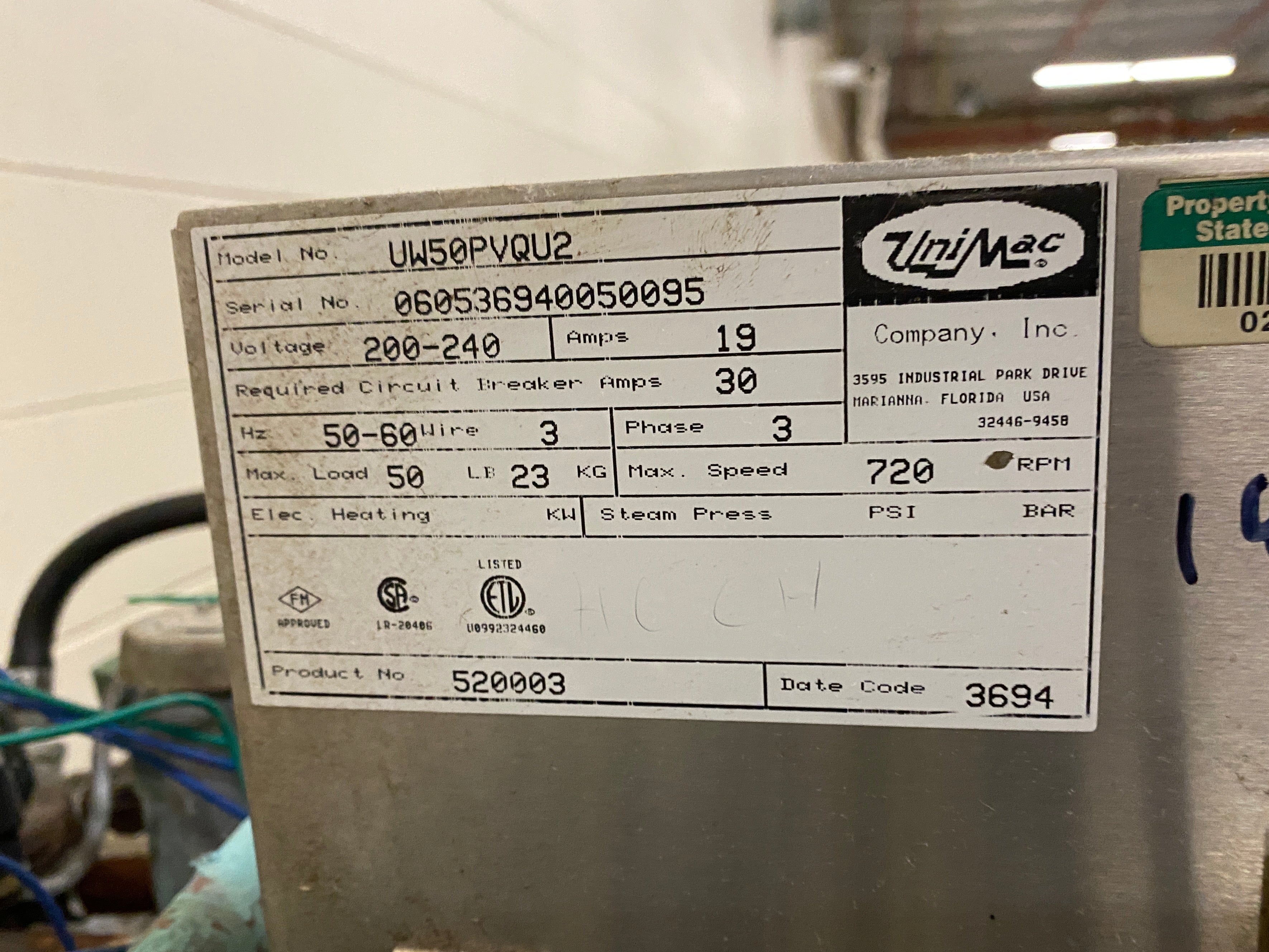 Uni-Mac #UW50PVQUZ Commercial Washer