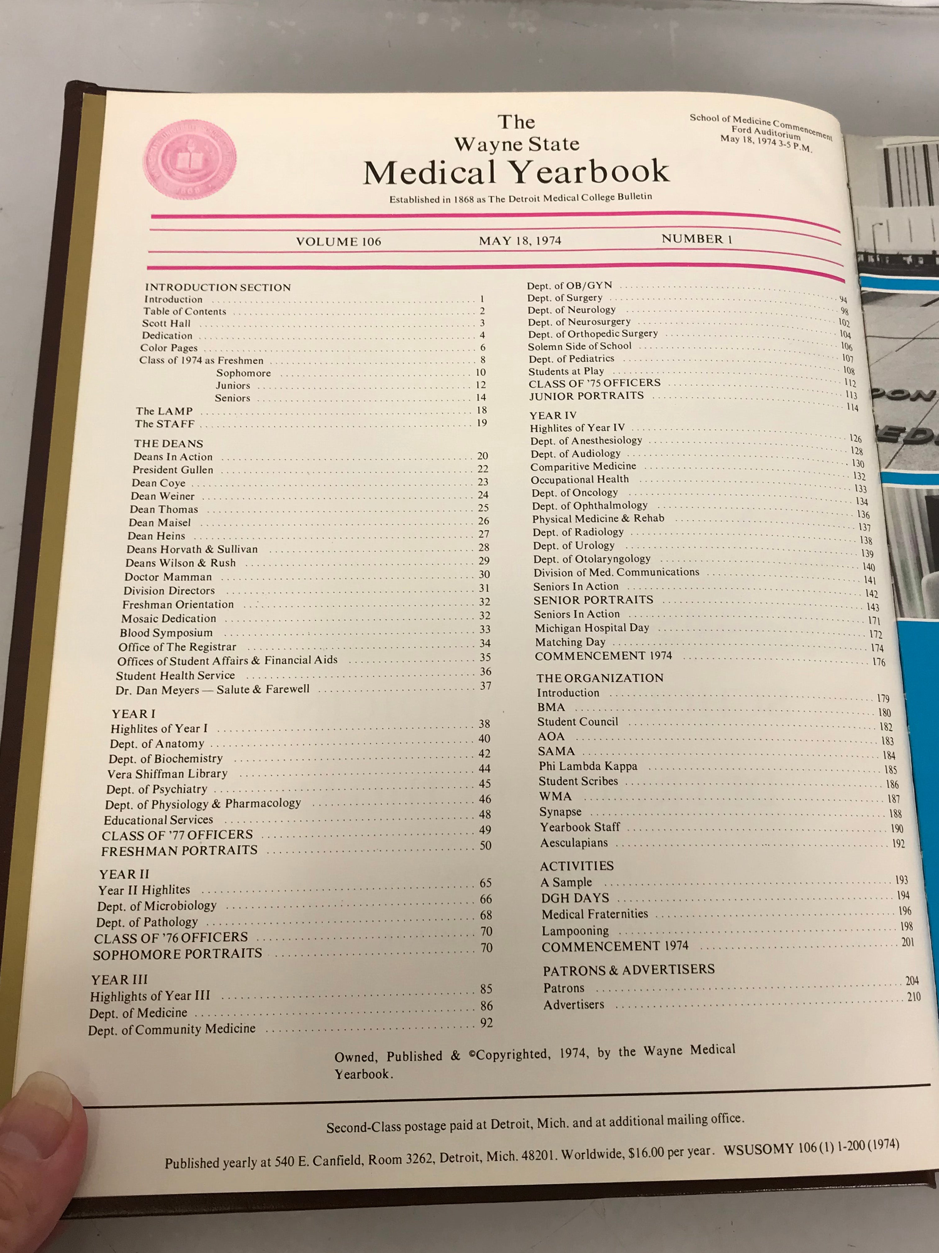 1974 Wayne State University School of Medicine Yearbook Detroit Michigan