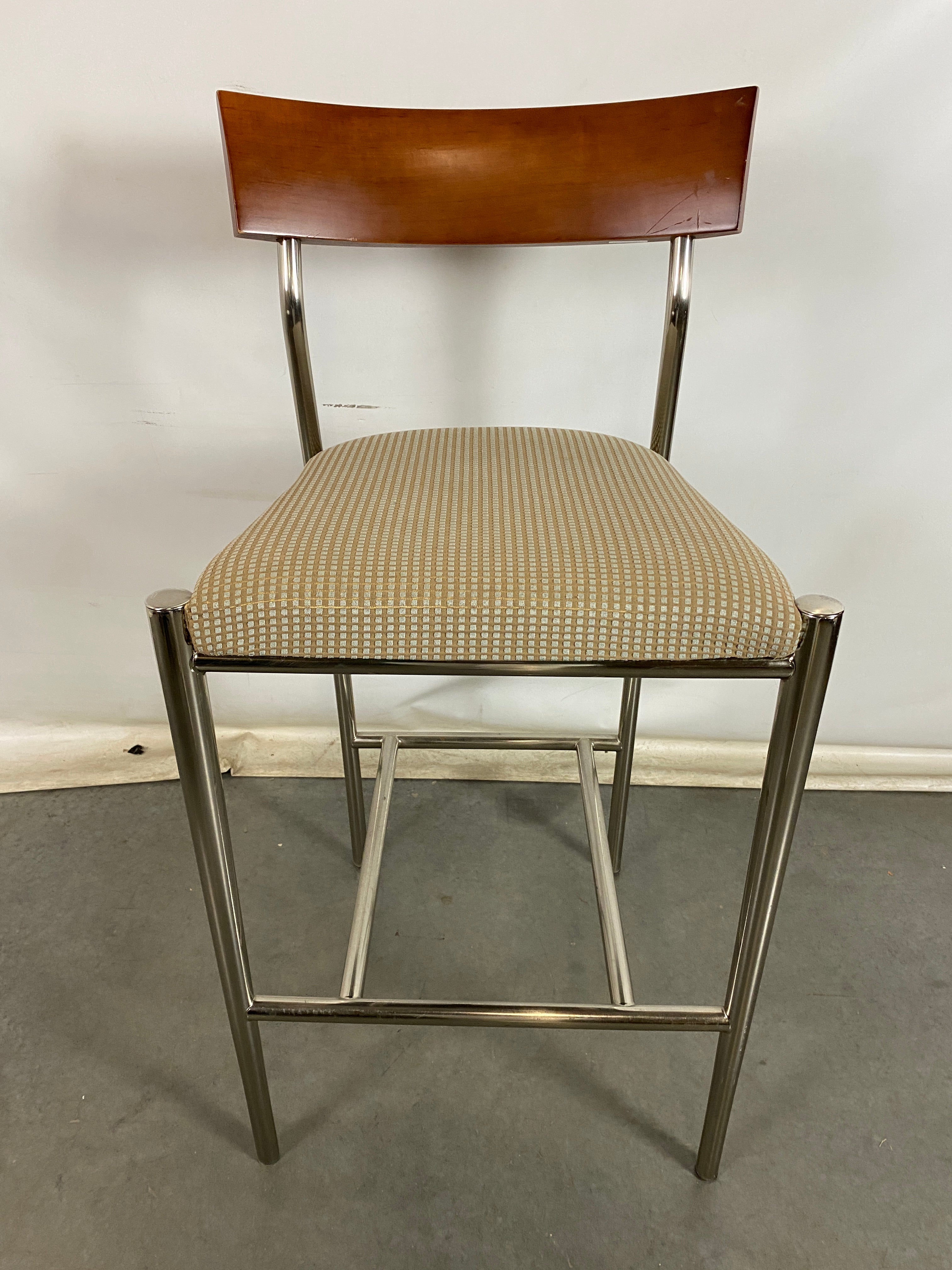 Beige Upholstered Barstool Chair with Wood Back