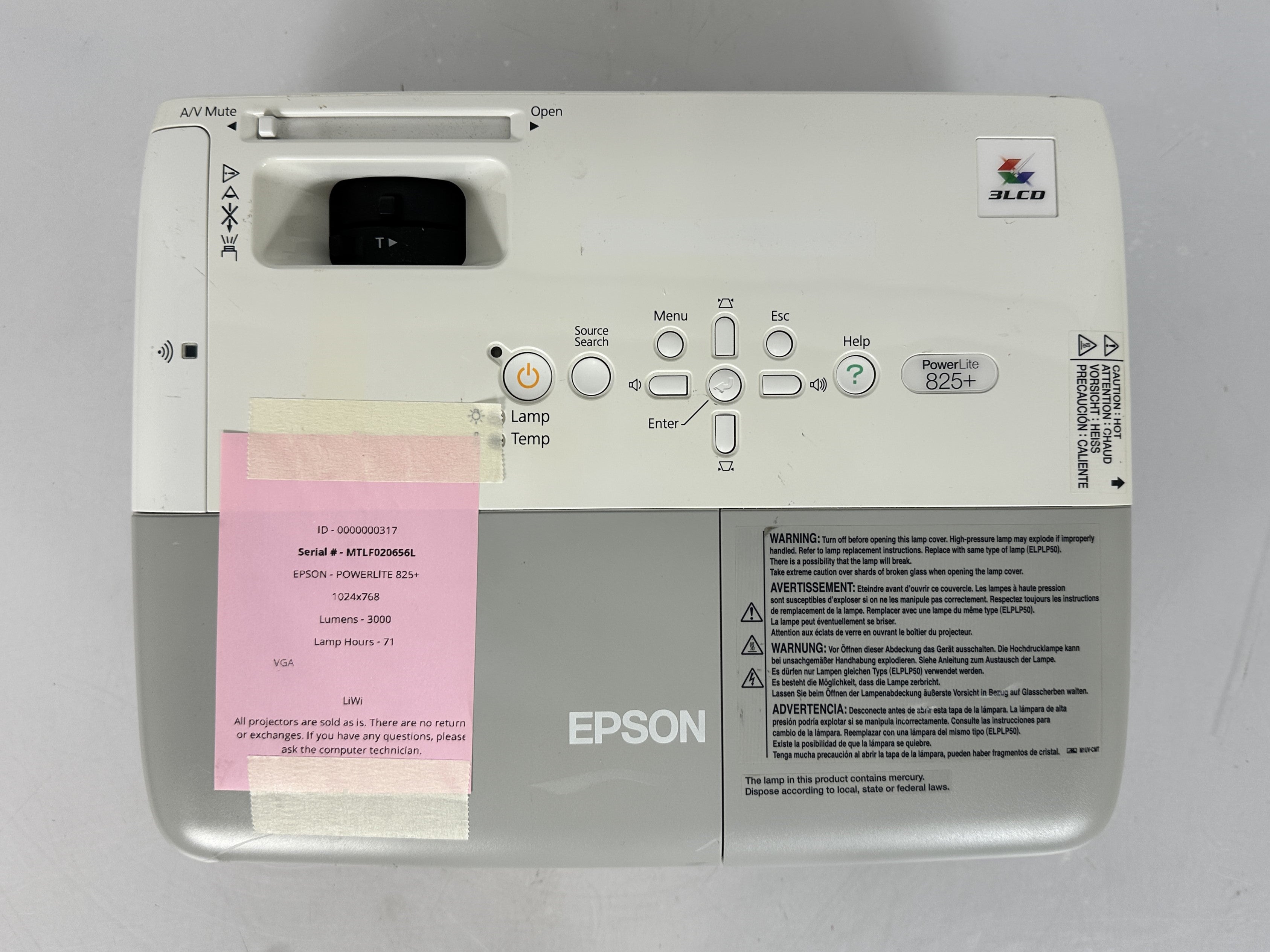 Epson Powerlite 825+ Multimedia Projector