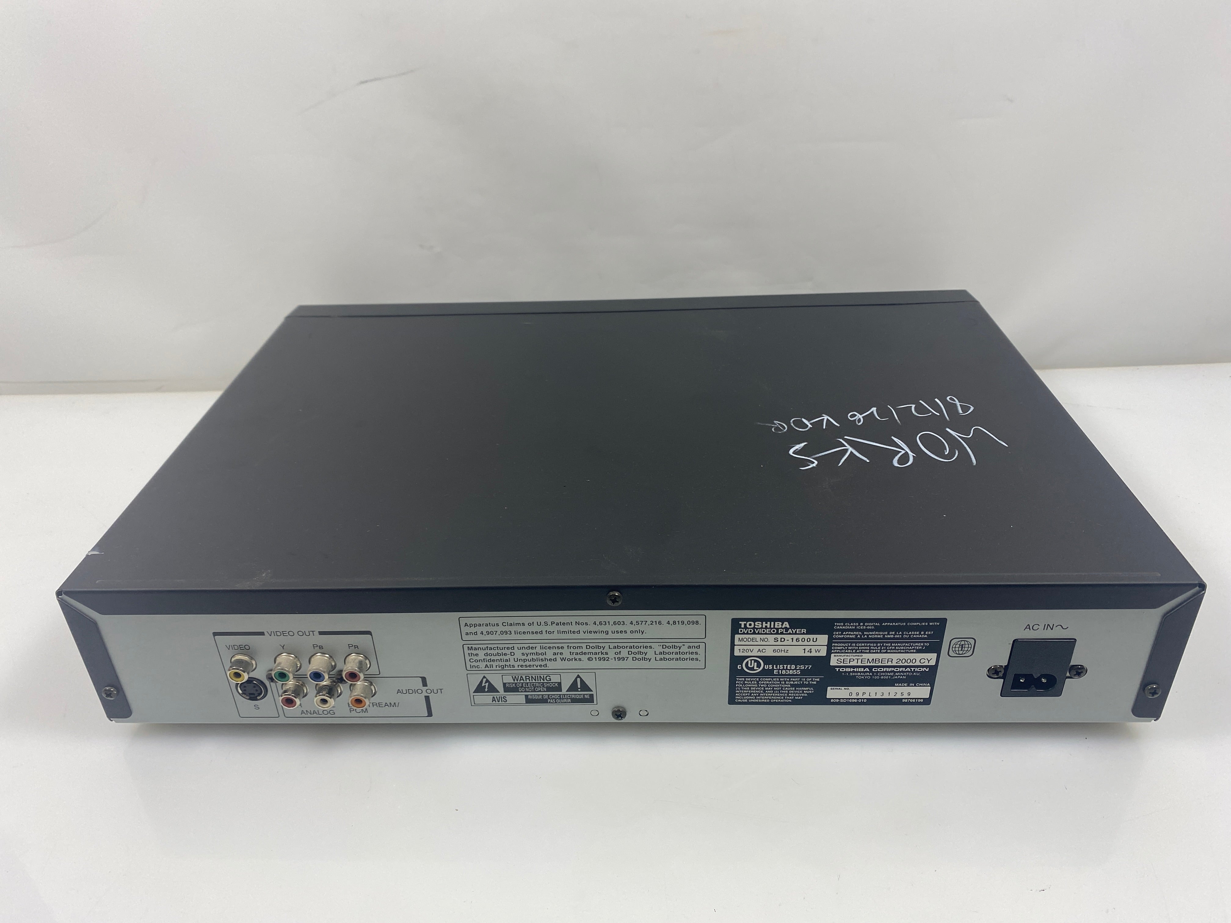 Toshiba SD-1600U DVD Video Player