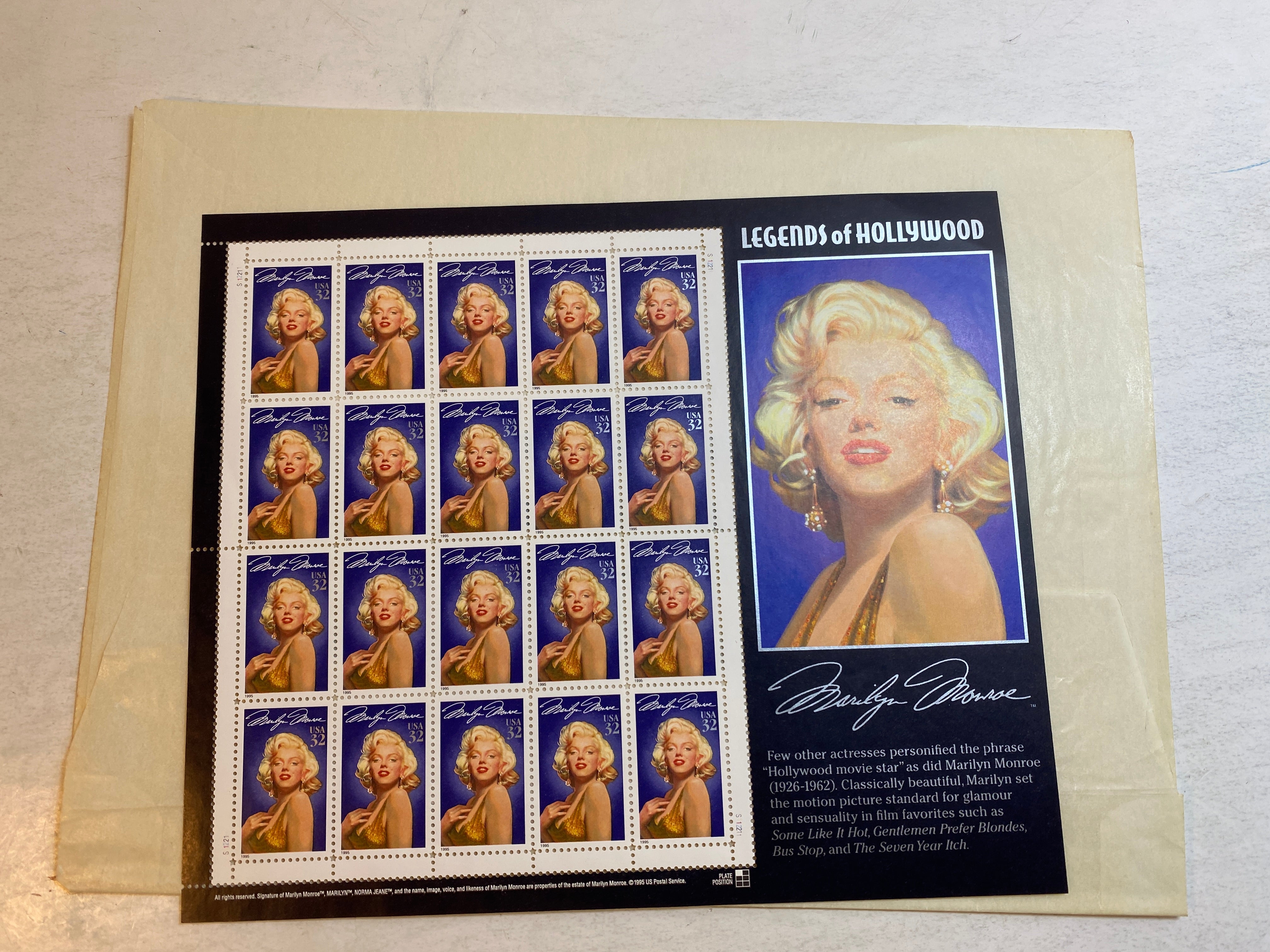 Marilyn Monroe Commemorative Stamp Sheet 1995