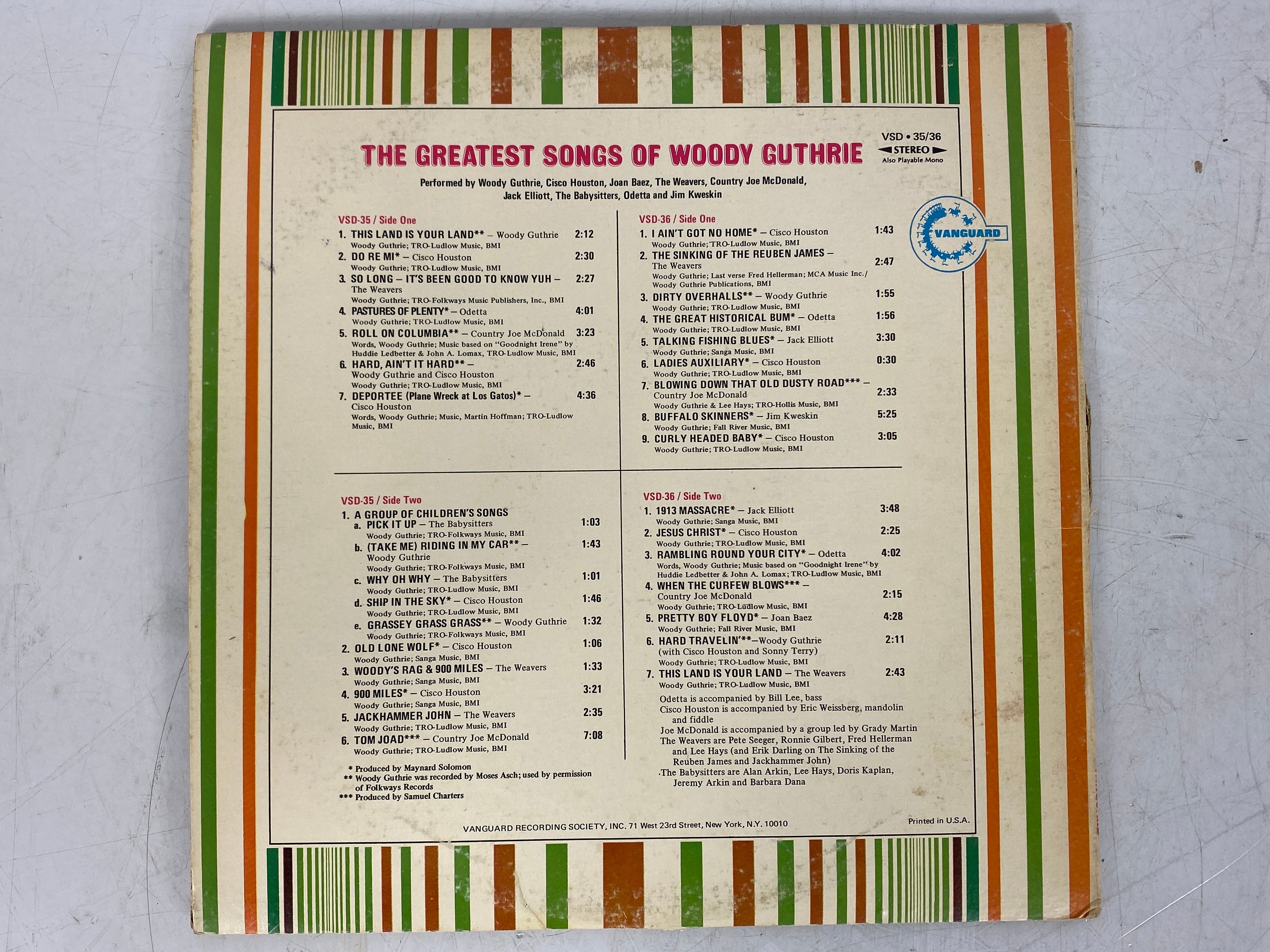 Greatest Songs of Woody Guthrie Vinyl Record (1972)