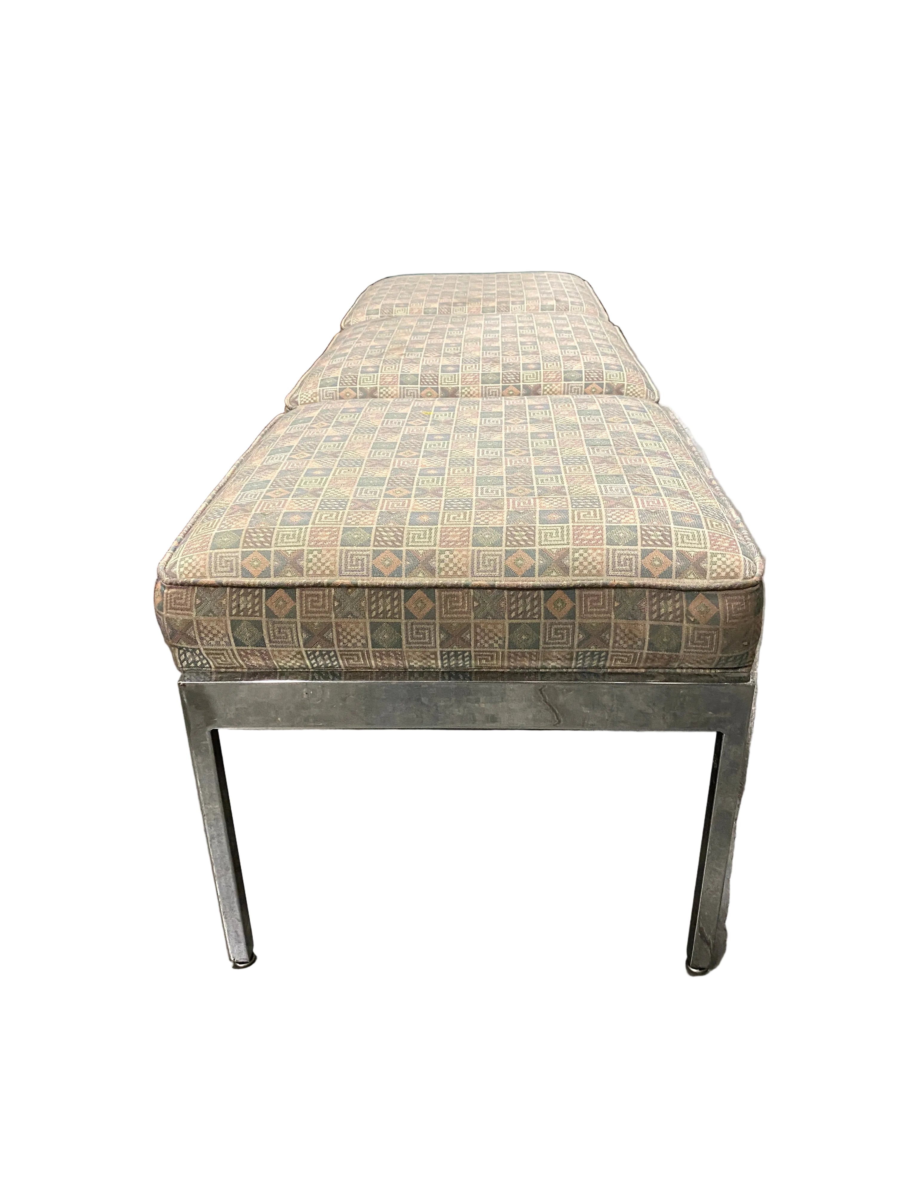 Steelcase Upholstered Tan Tile Patterned Bench