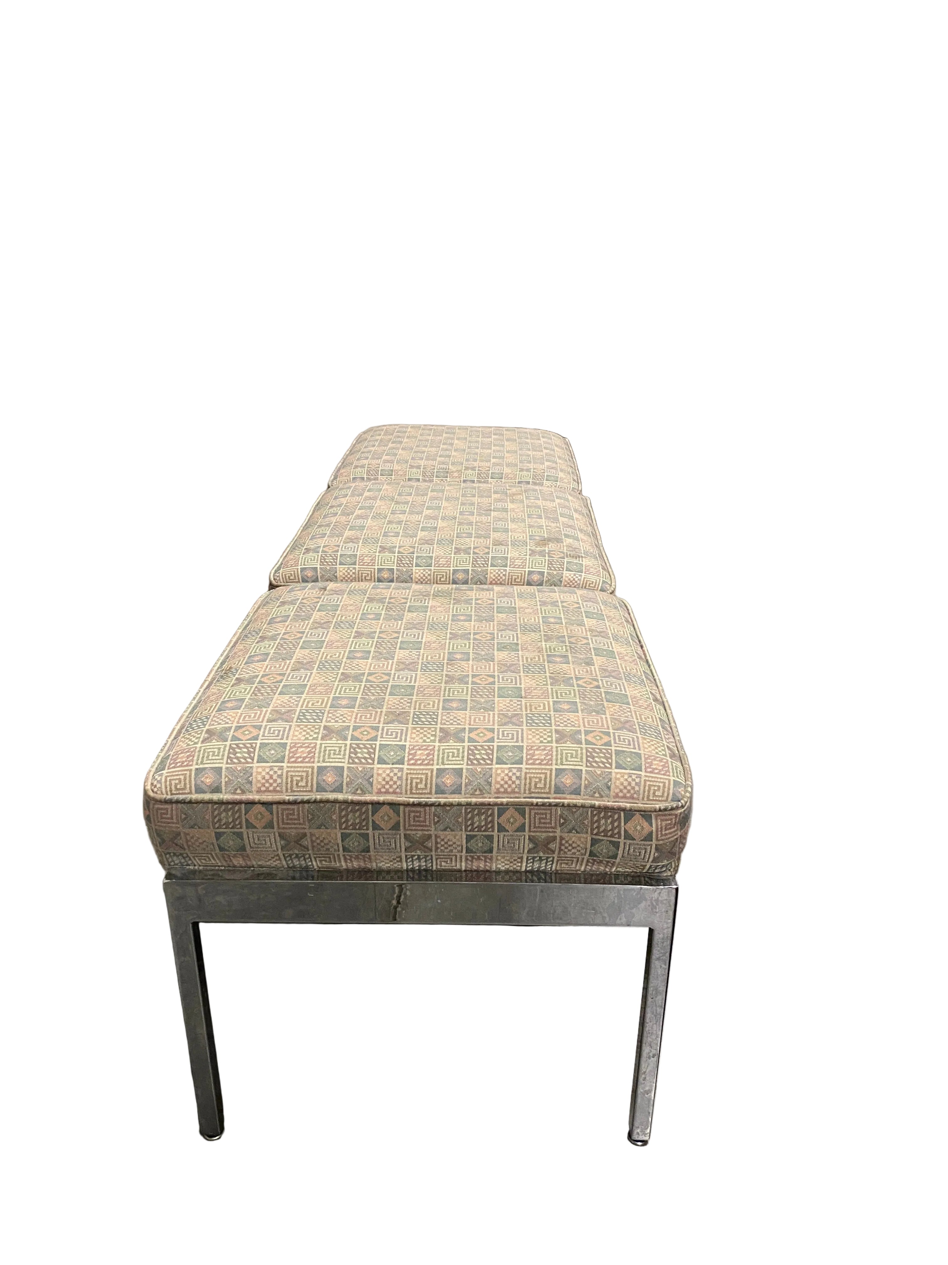 Steelcase Upholstered Tan Tile Patterned Bench