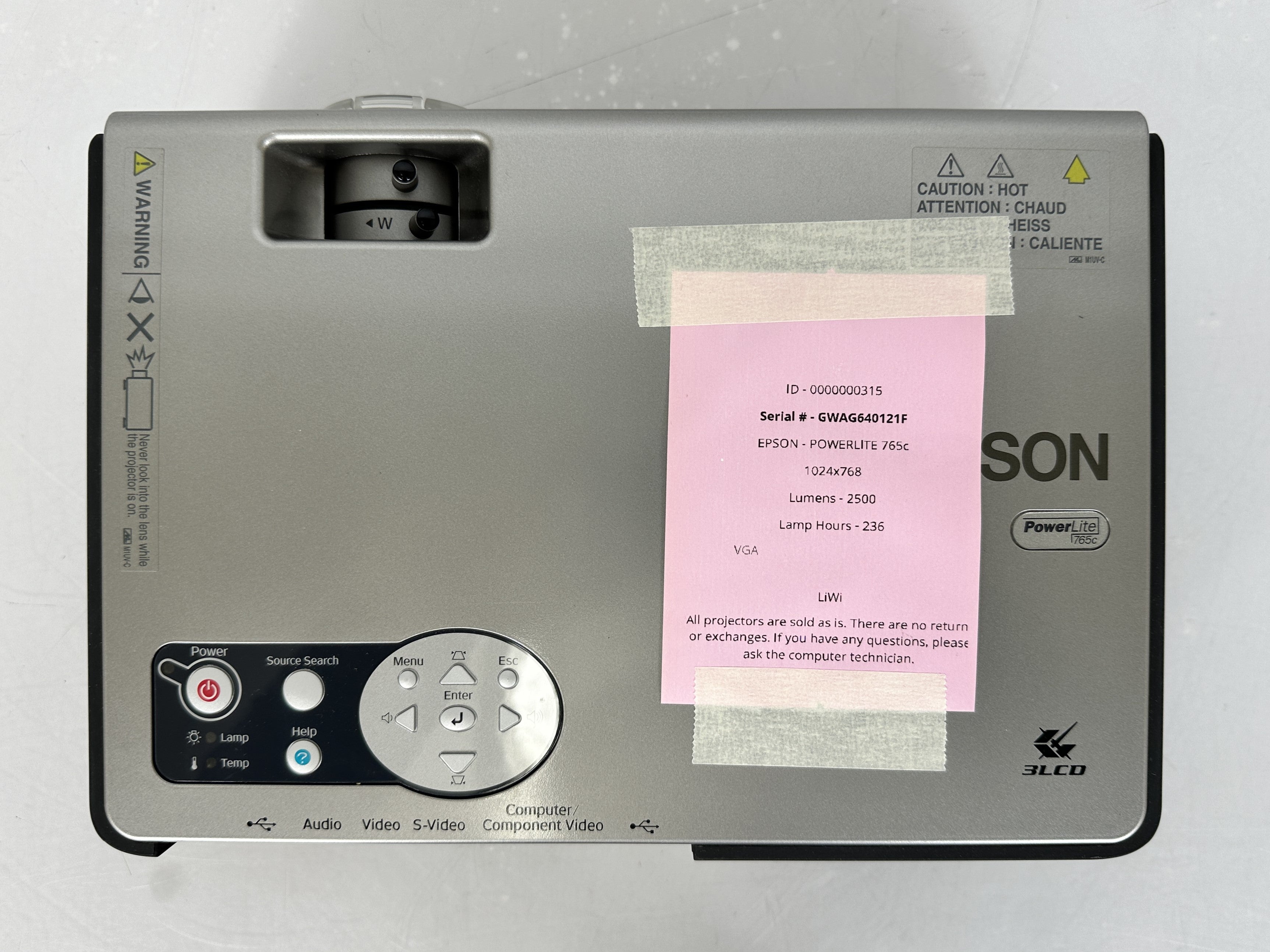 Epson Powerlite 765c LCD Projector w/ Manual & Carrying Case (236 Hours)