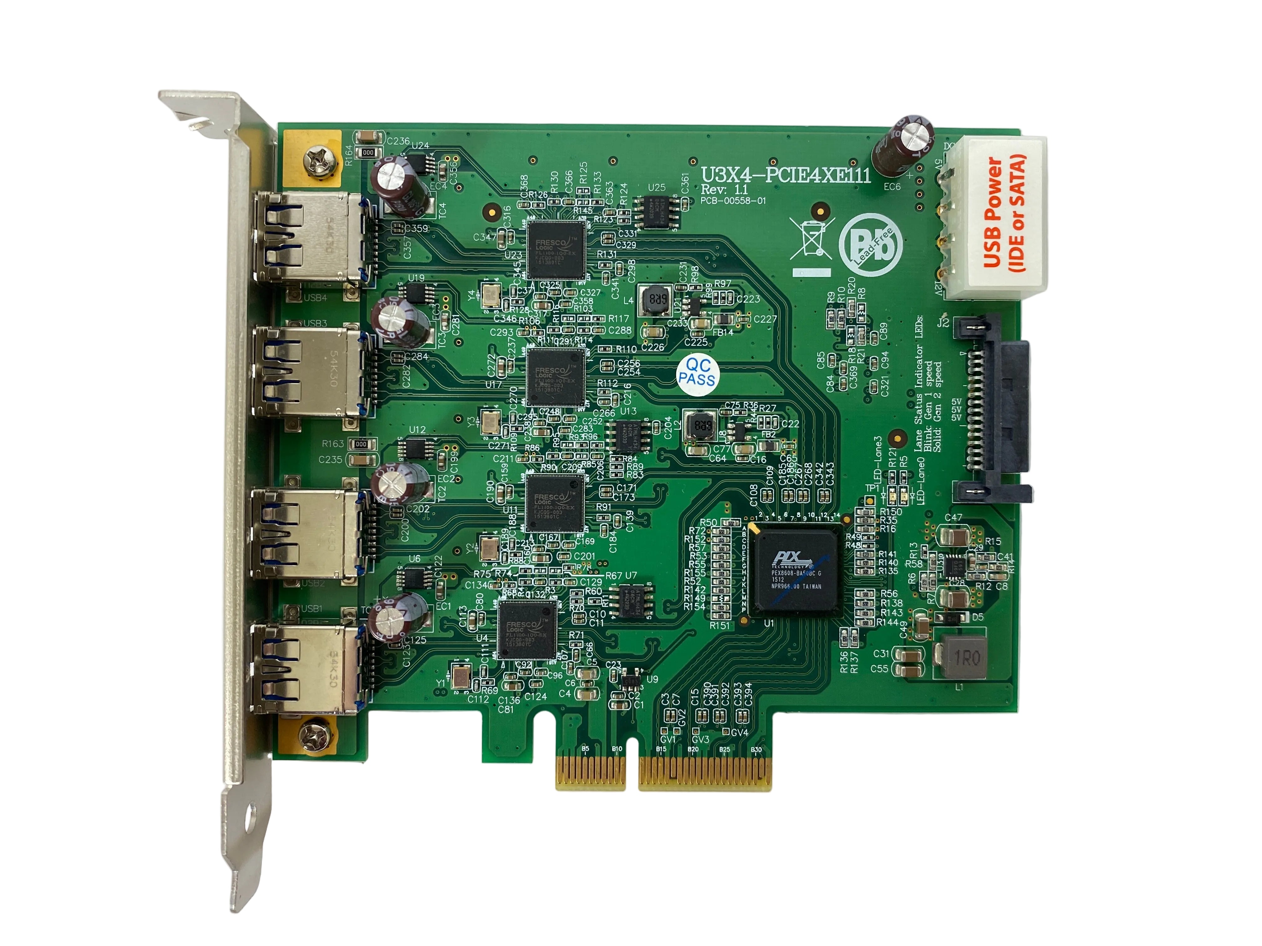 IOI Basler U3X4-PCIE4XE111  4X USB 3.0, PCI Express x4 Gen 2 Pcie Card