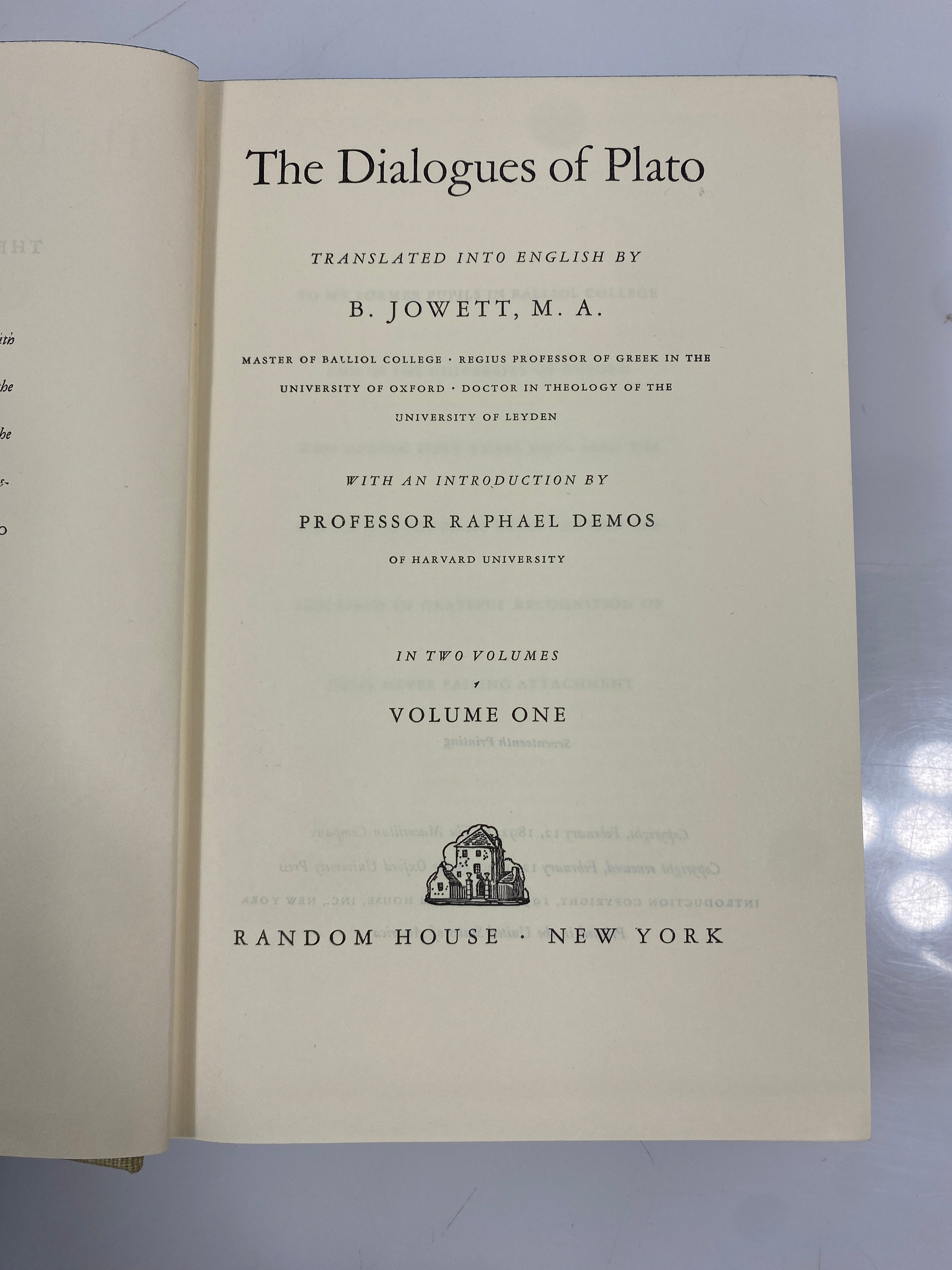 The Dialogues of Plato Vol. I-II Jowett 1937 17th Print HC Slipcase
