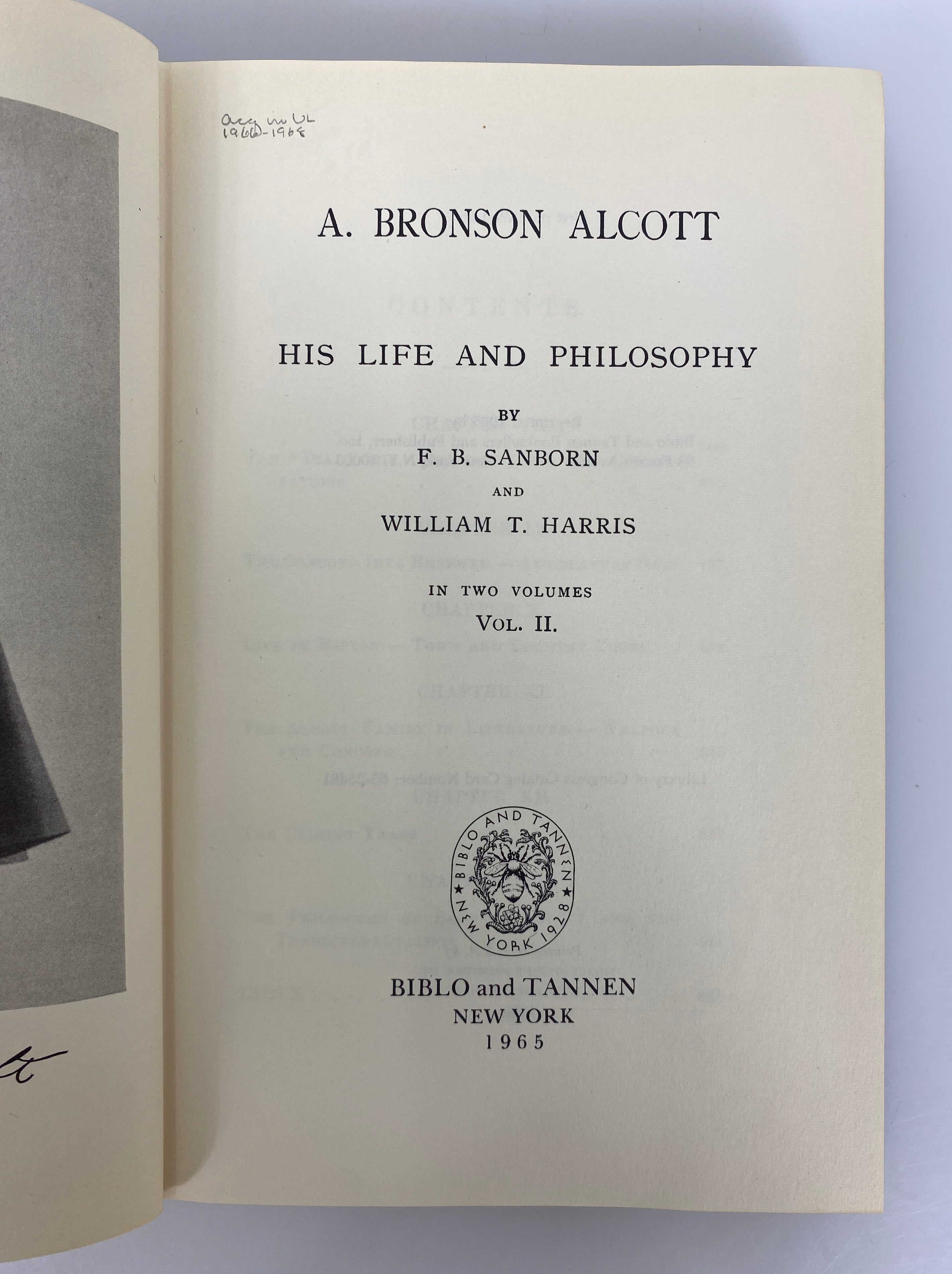 2 Volume Set A. Bronson Alcott His Life & Philosophy 1965 Vintage Ex-Library HC