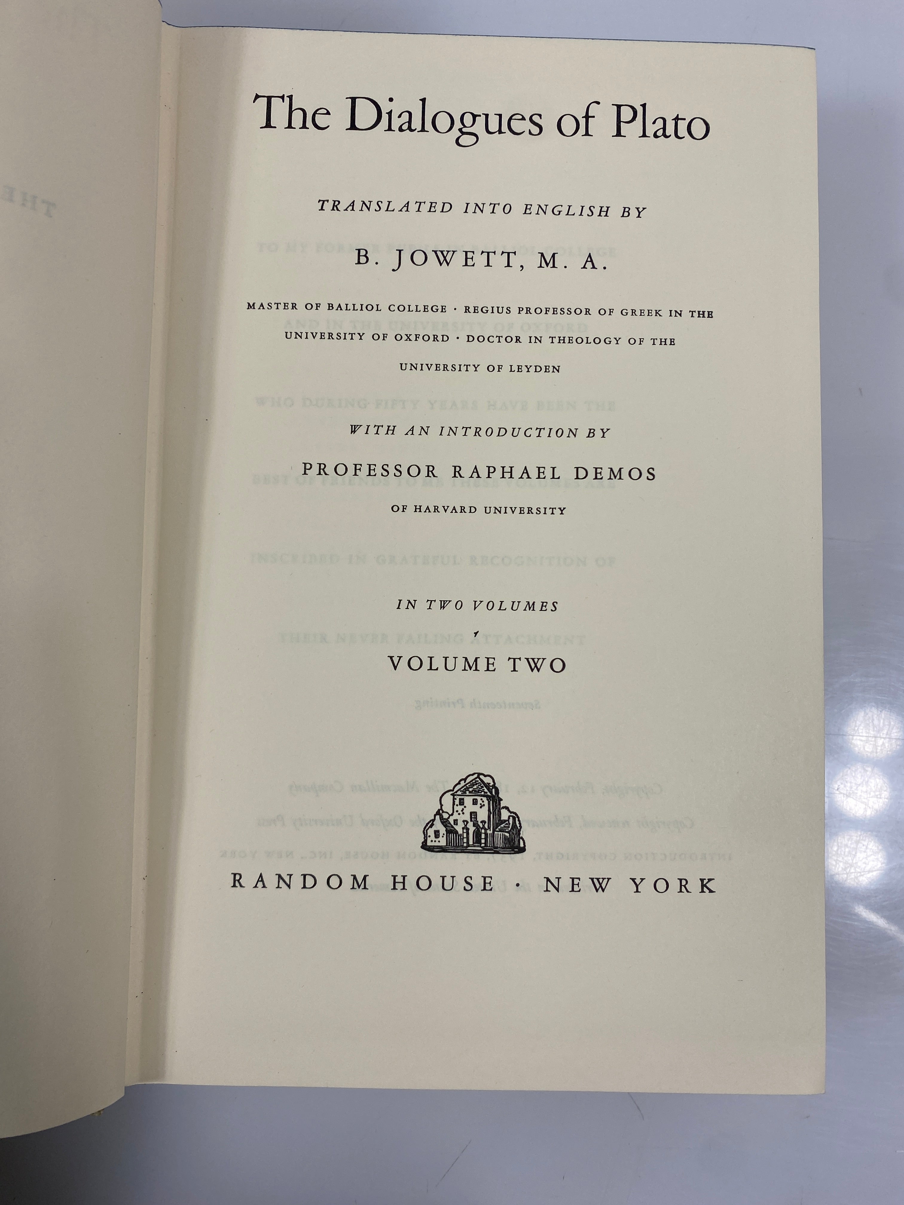 The Dialogues of Plato Vol. I-II Jowett 1937 17th Print HC Slipcase