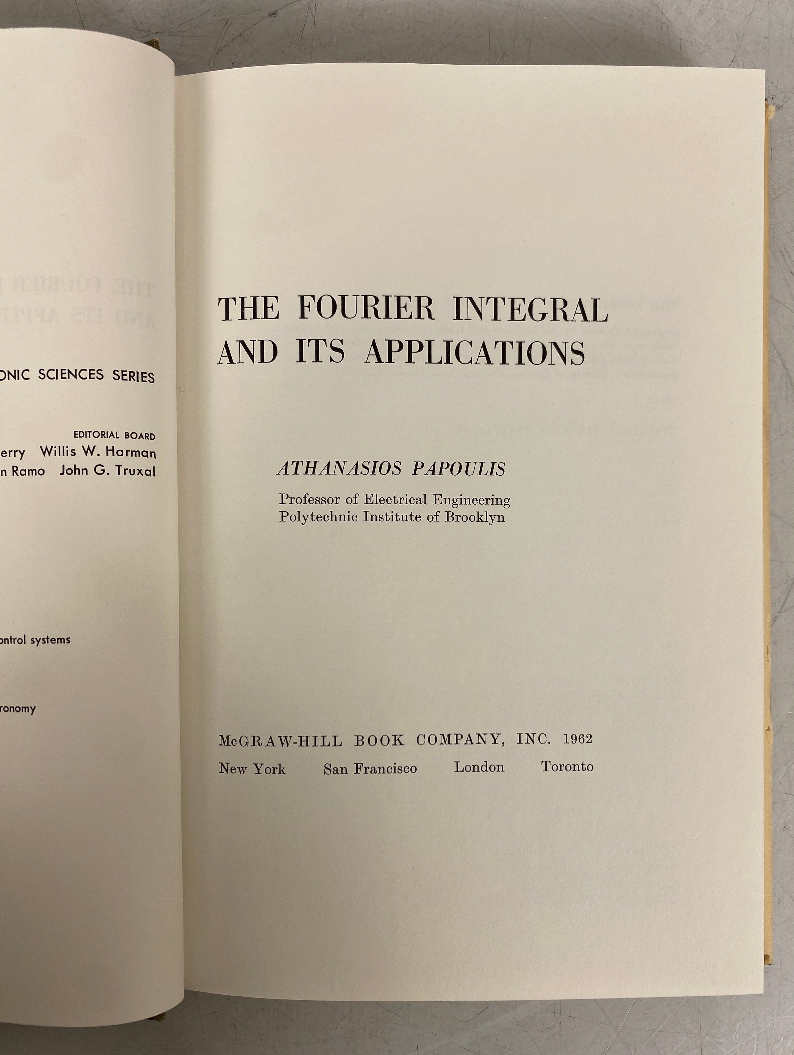 The Fourier Integral and Its Applications by Athanasios Papoulis 1962 HC DJ