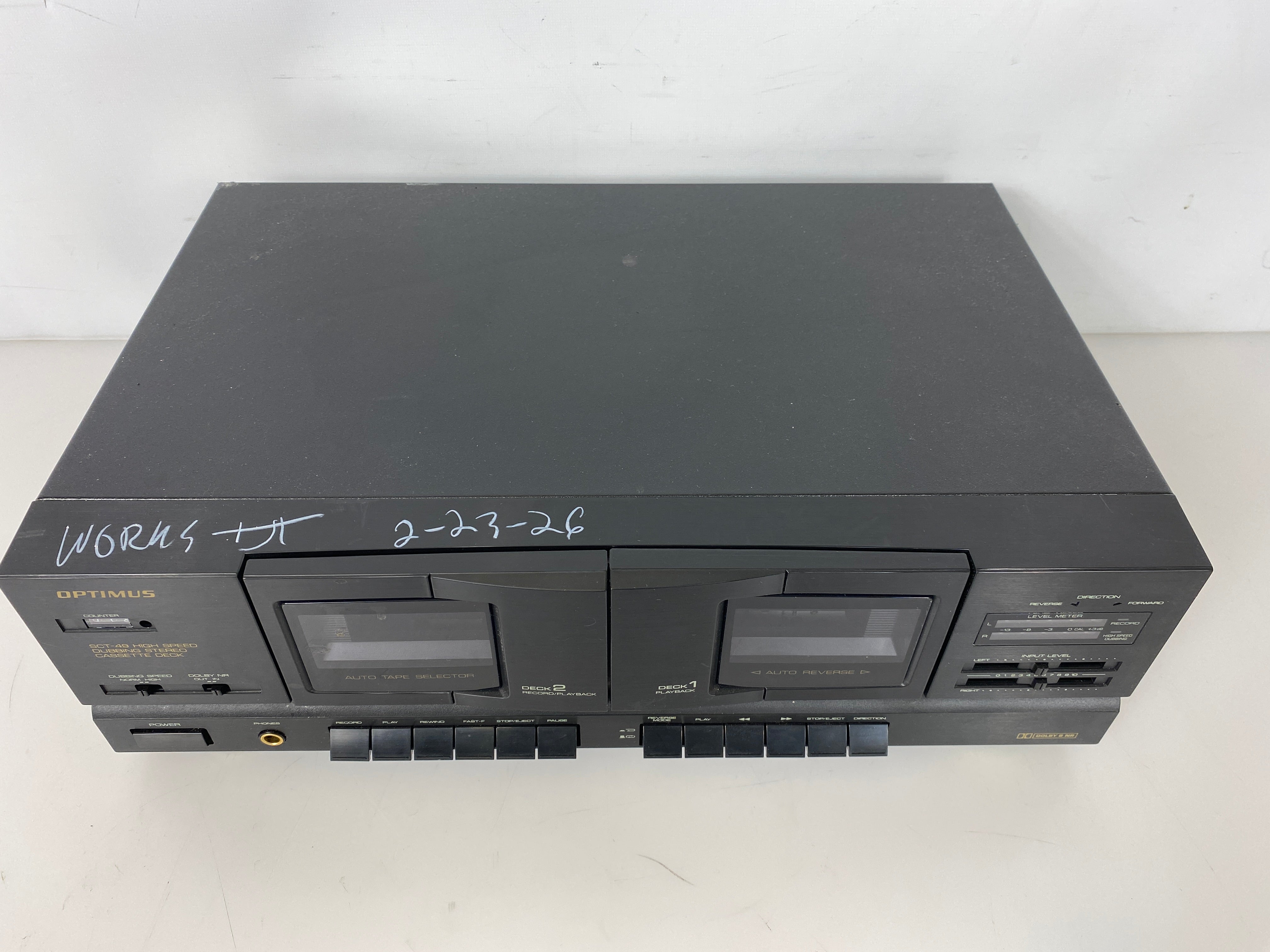 Optimus SCT-49 Dual Cassette Deck Player