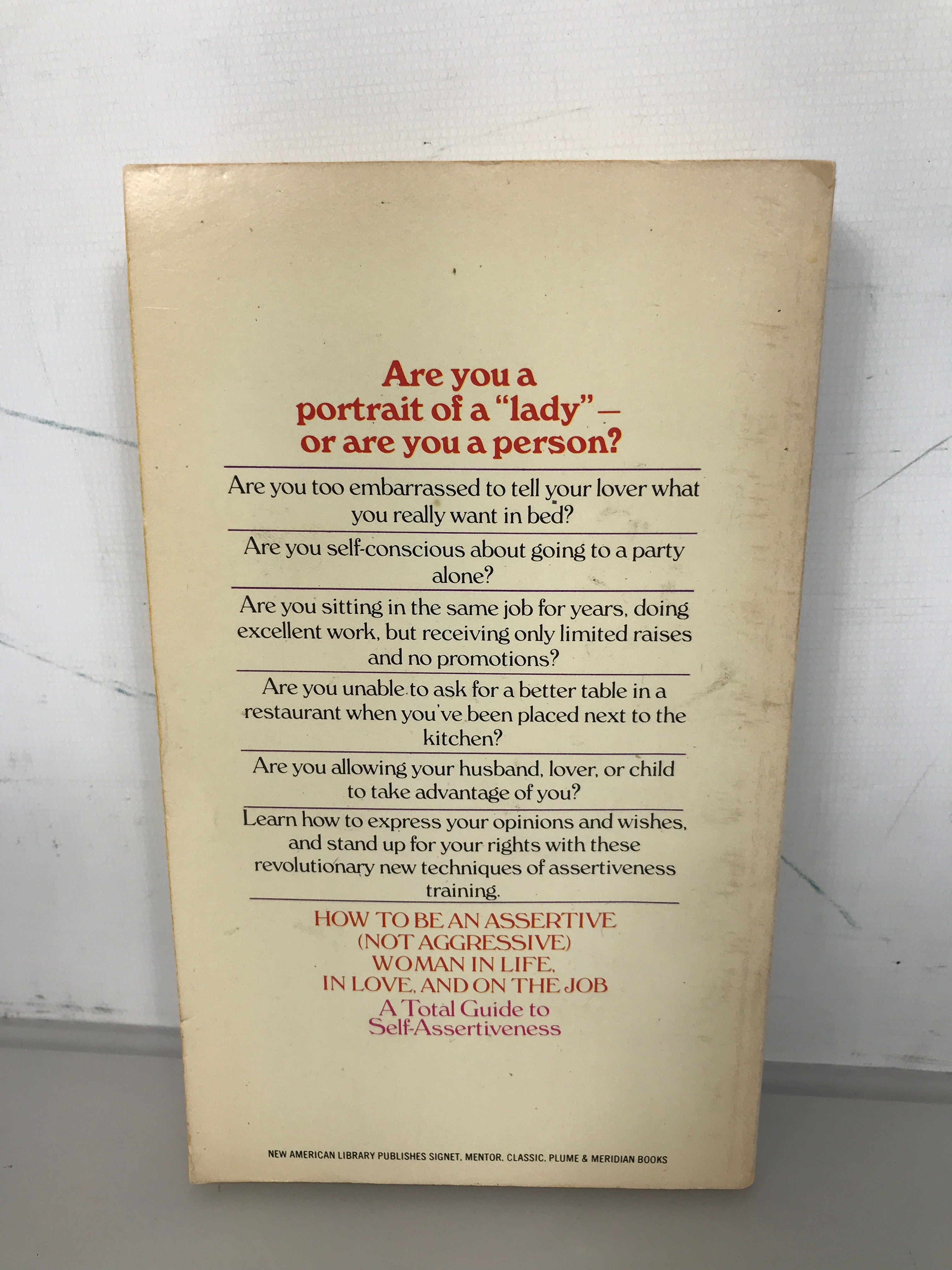 How to Be an Assertive (Not Aggressive) Woman (1976) First Signet Edition Vintage SC