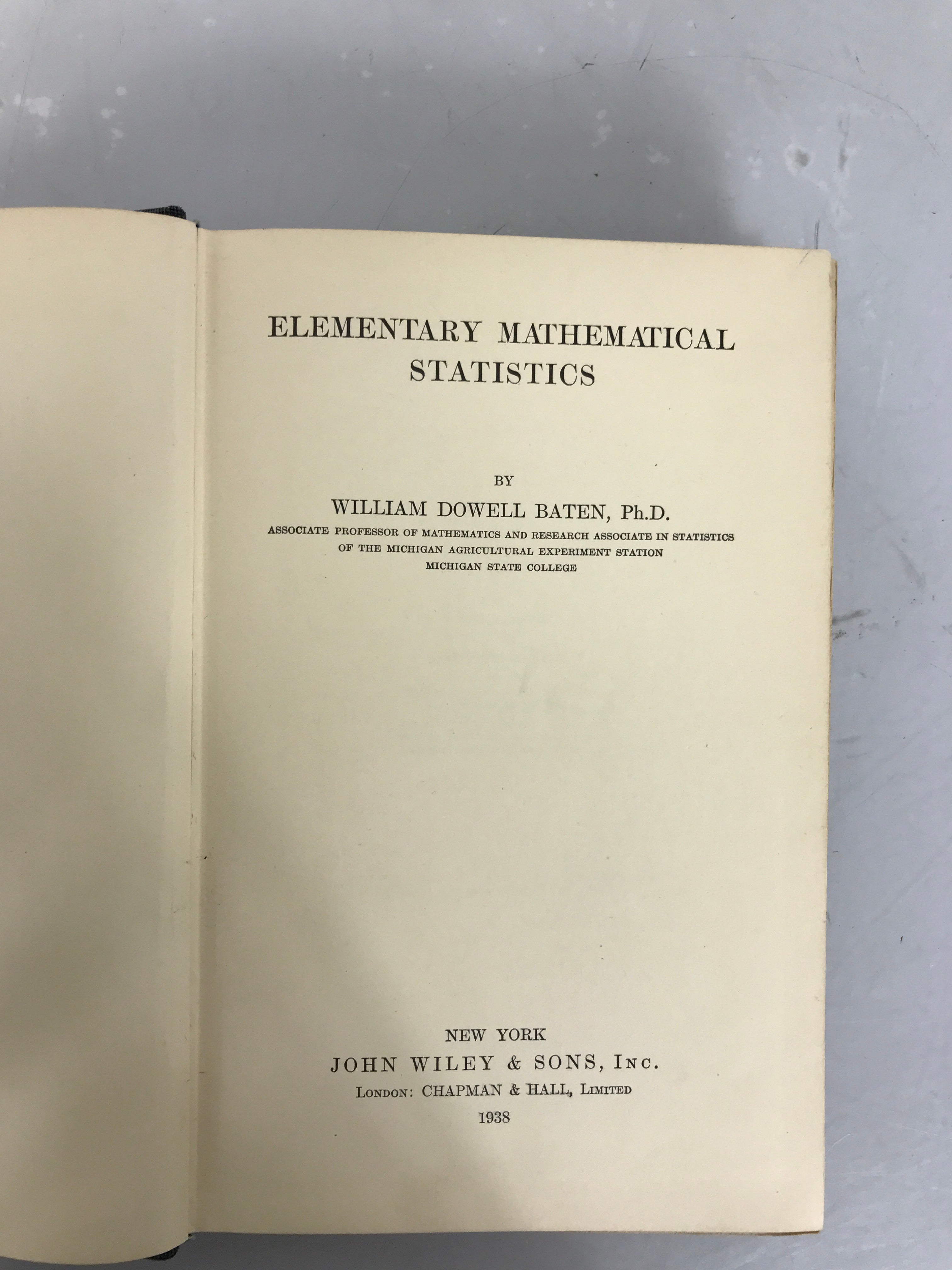 Signed Elementary Mathematical Statistics 1938 Rare HC John Wiley & Sons