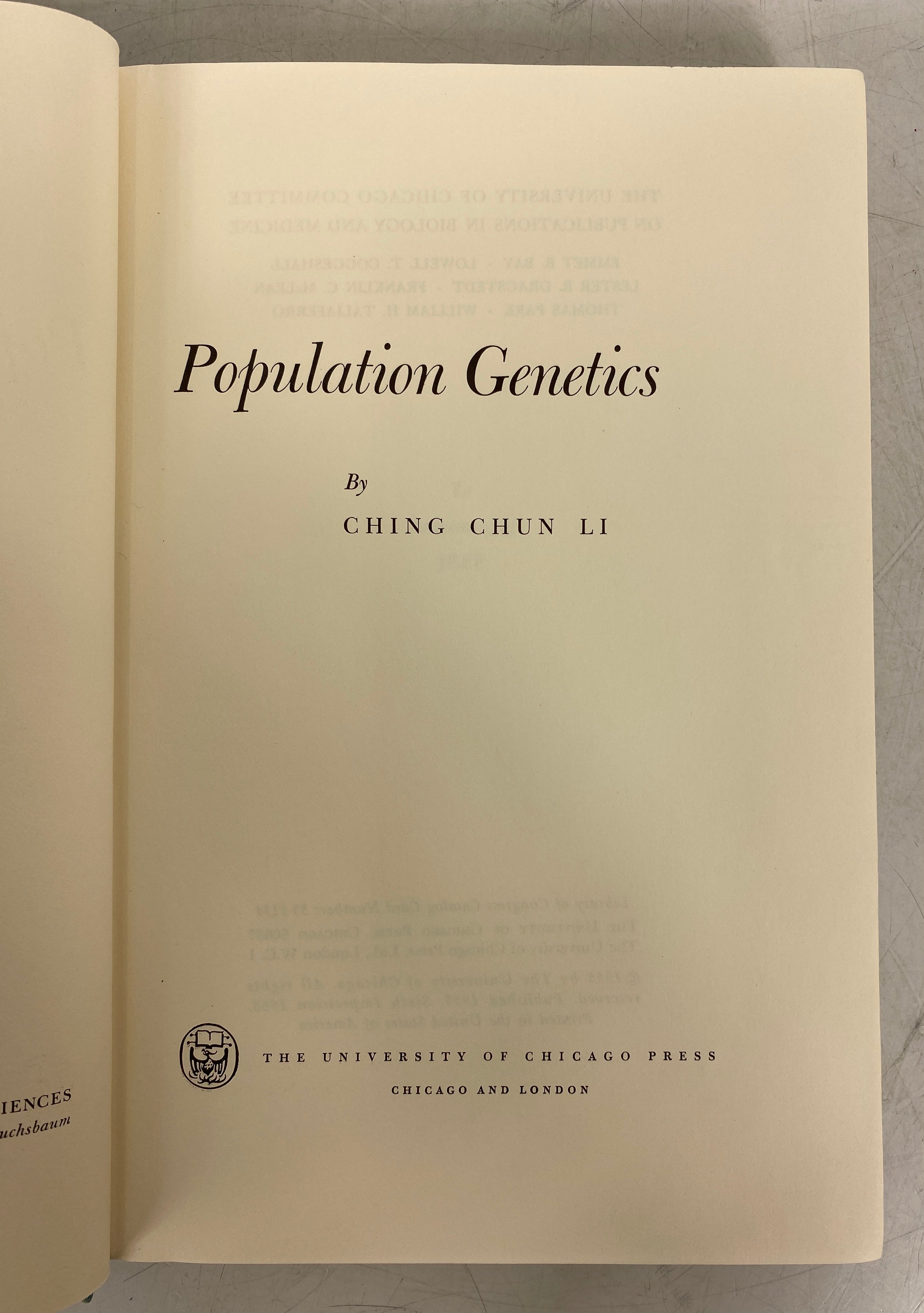 Population Genetics by C.C. Li 1968 Sixth Impression Ex-Library HC