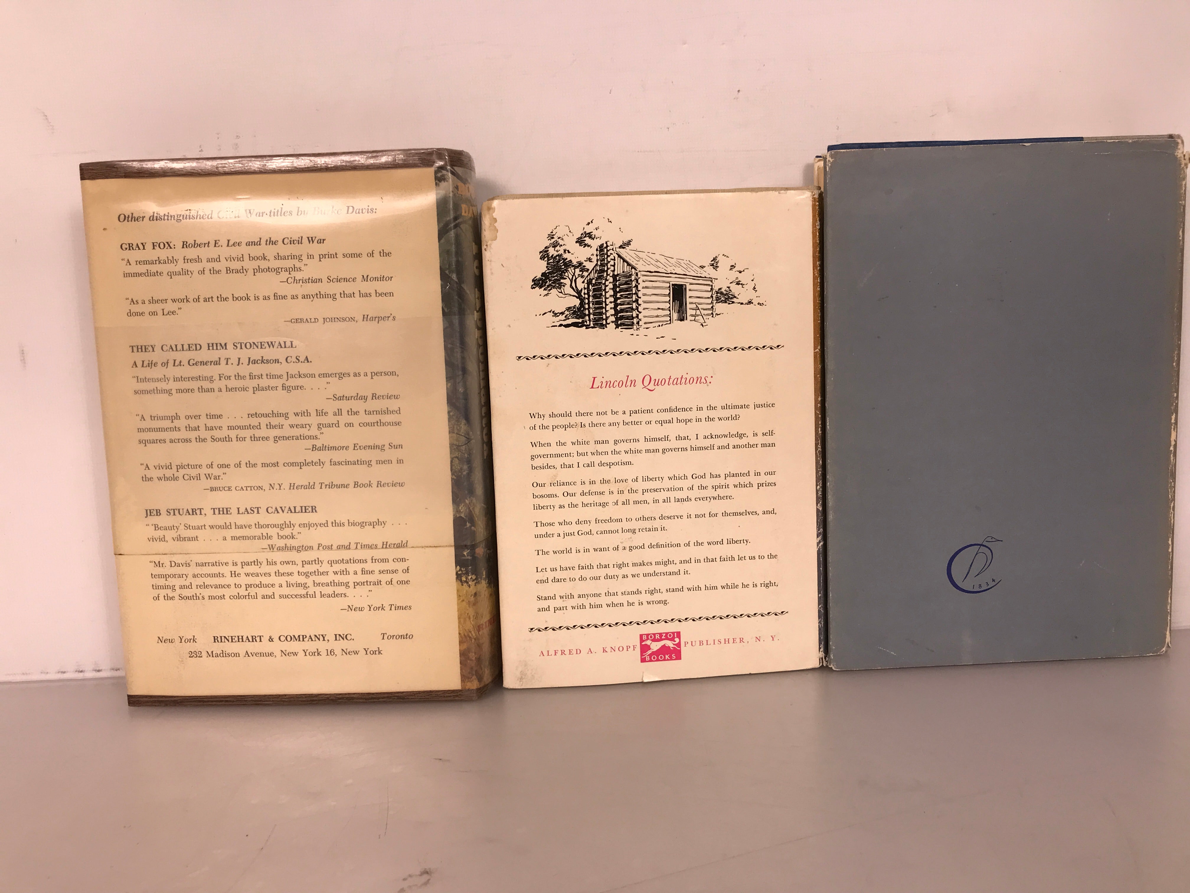 Lot of 3: Lincoln Versus Jefferson Davis (1959), To Appomattox (1959), and Abe Lincoln An Anthology (1953) All First Editions HC DJ