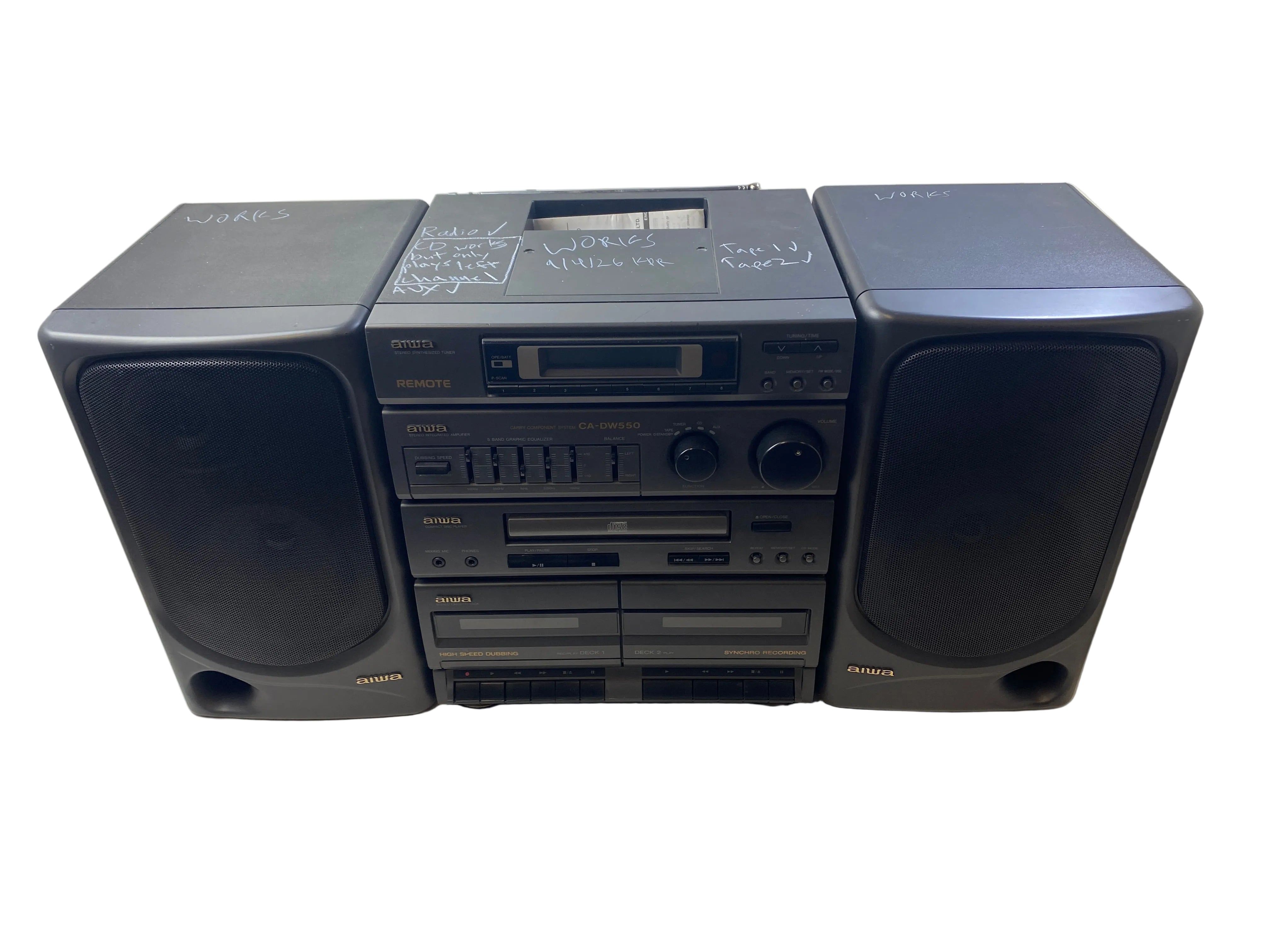 Vintage Aiwa Stereo Radio Cassette/CD Boom Box CA-DW550