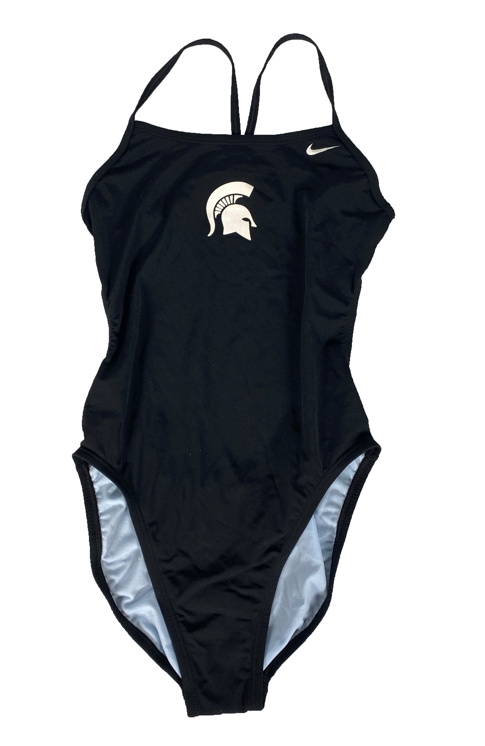 Nike Swim MSU Black One-Piece Swimsuit with Spartan Helmet Youth Size 10