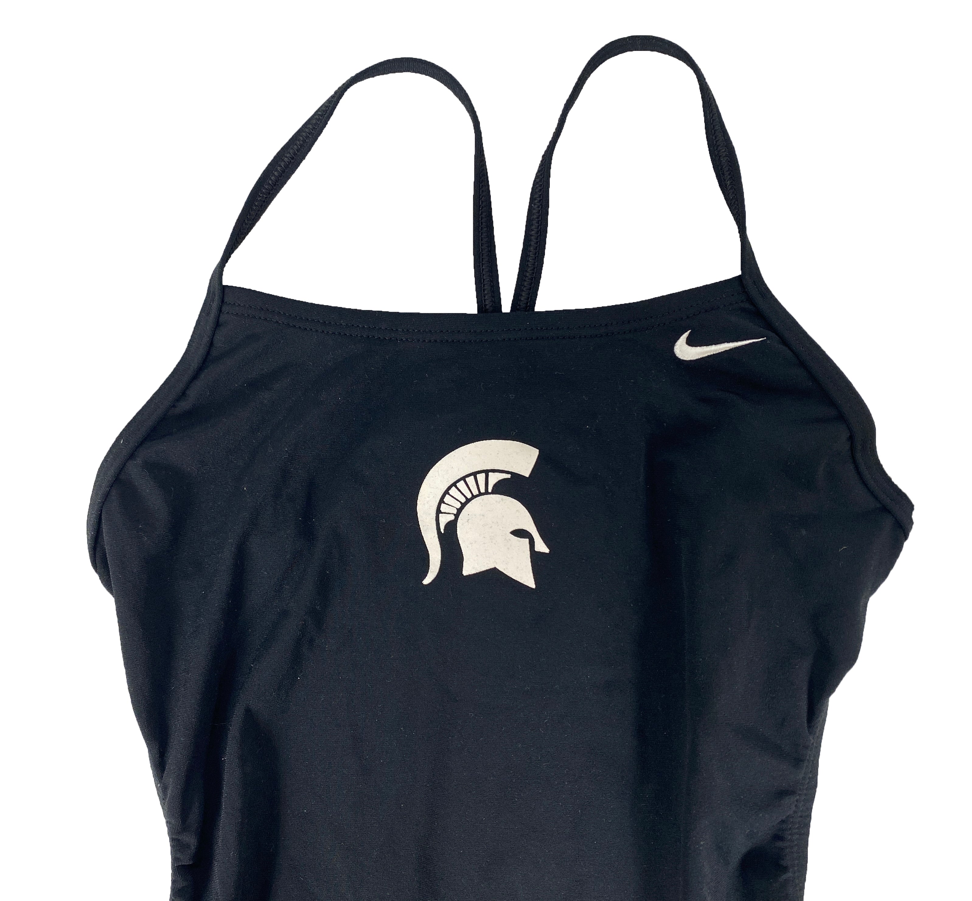 Nike Swim MSU Black One-Piece Swimsuit with Spartan Helmet Youth Size 10