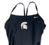 Nike Swim MSU Black One-Piece Swimsuit with Spartan Helmet Youth Size 10