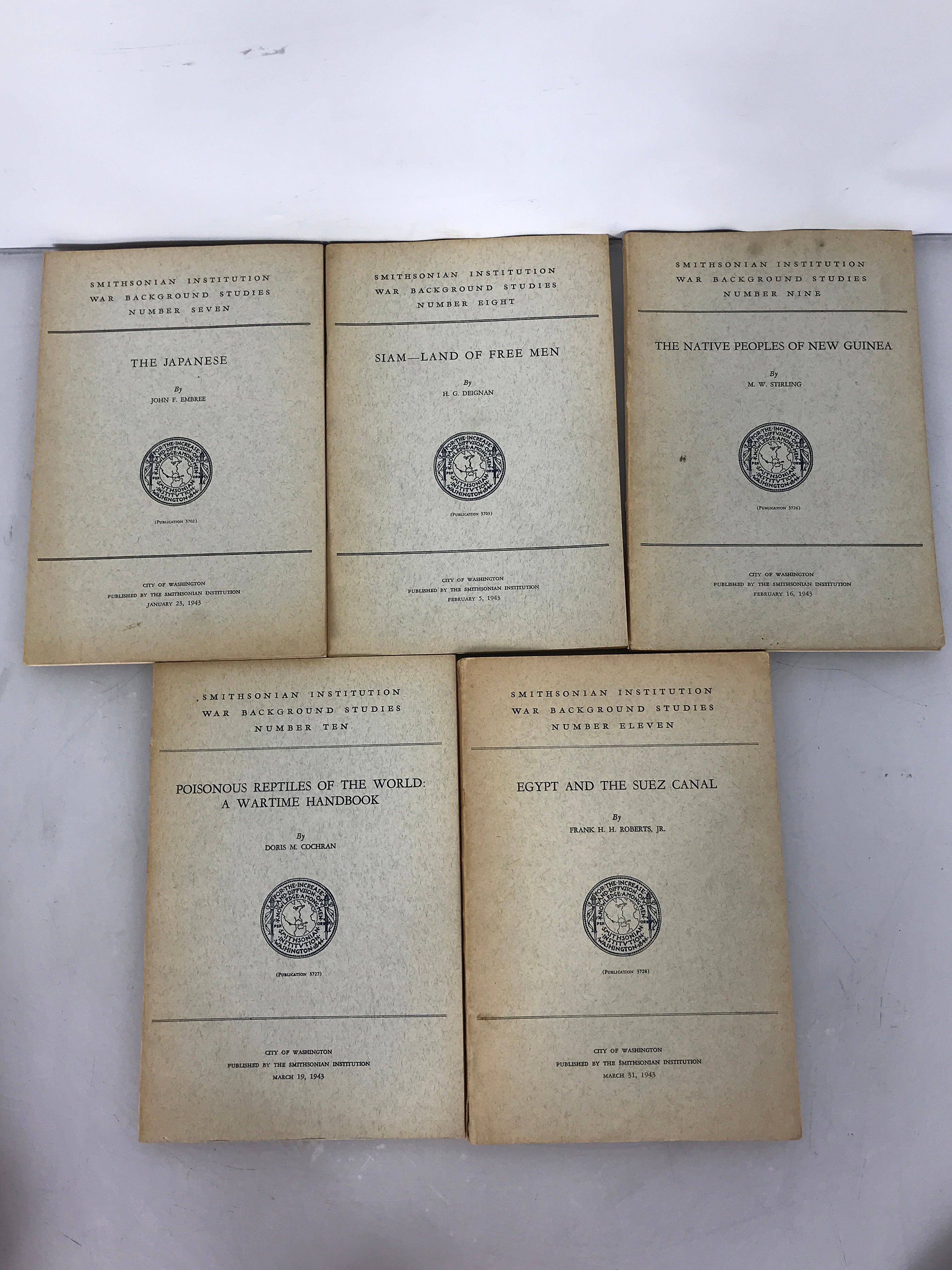 Lot of 20 Smithsonian Institution War Background Studies Vol 1, 3-21 1942-1945 SC
