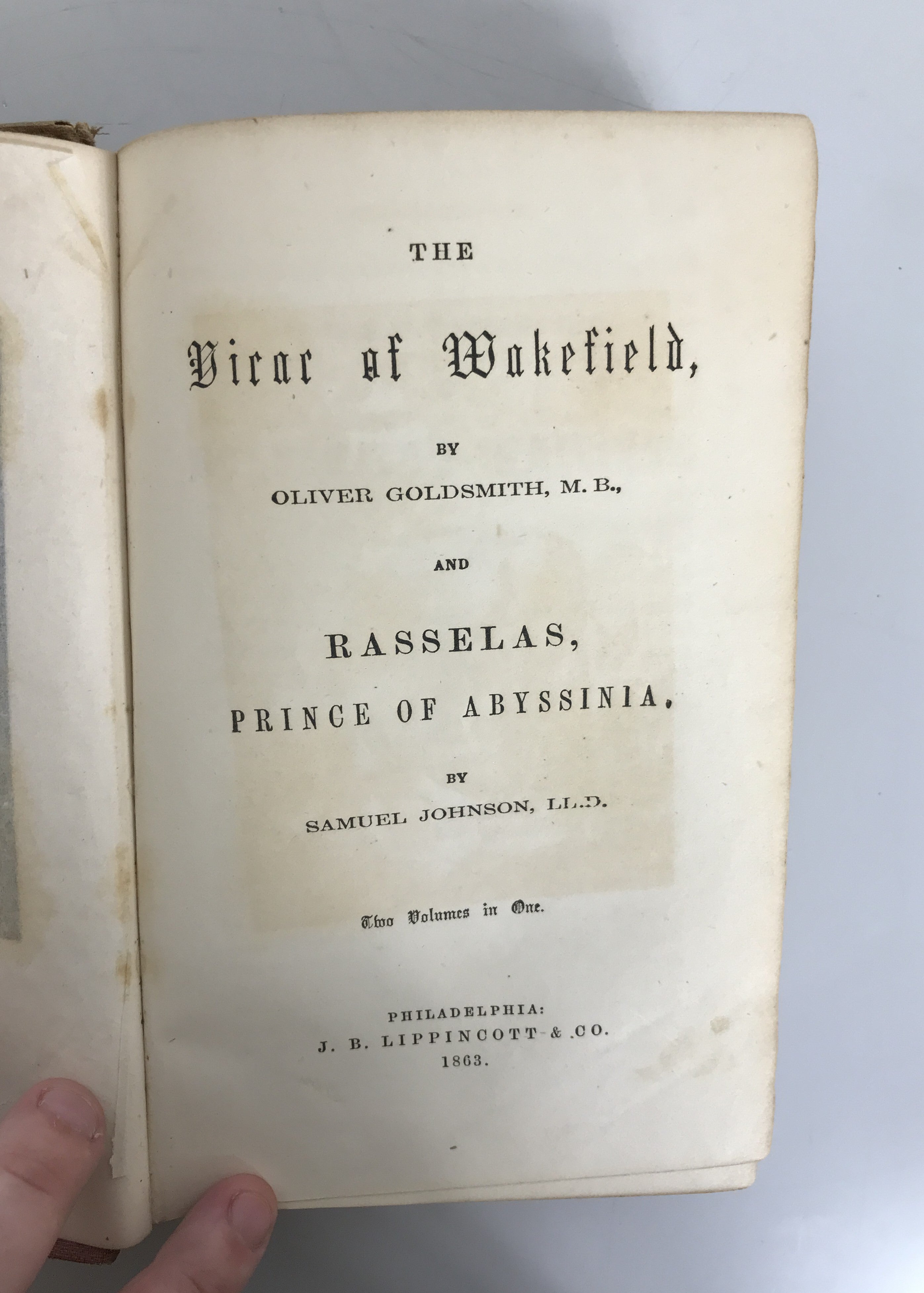 The Vicar of Wakefield; Goldsmith/ Rasselas,Prince of Abyssinia; Johnson 1863 HC