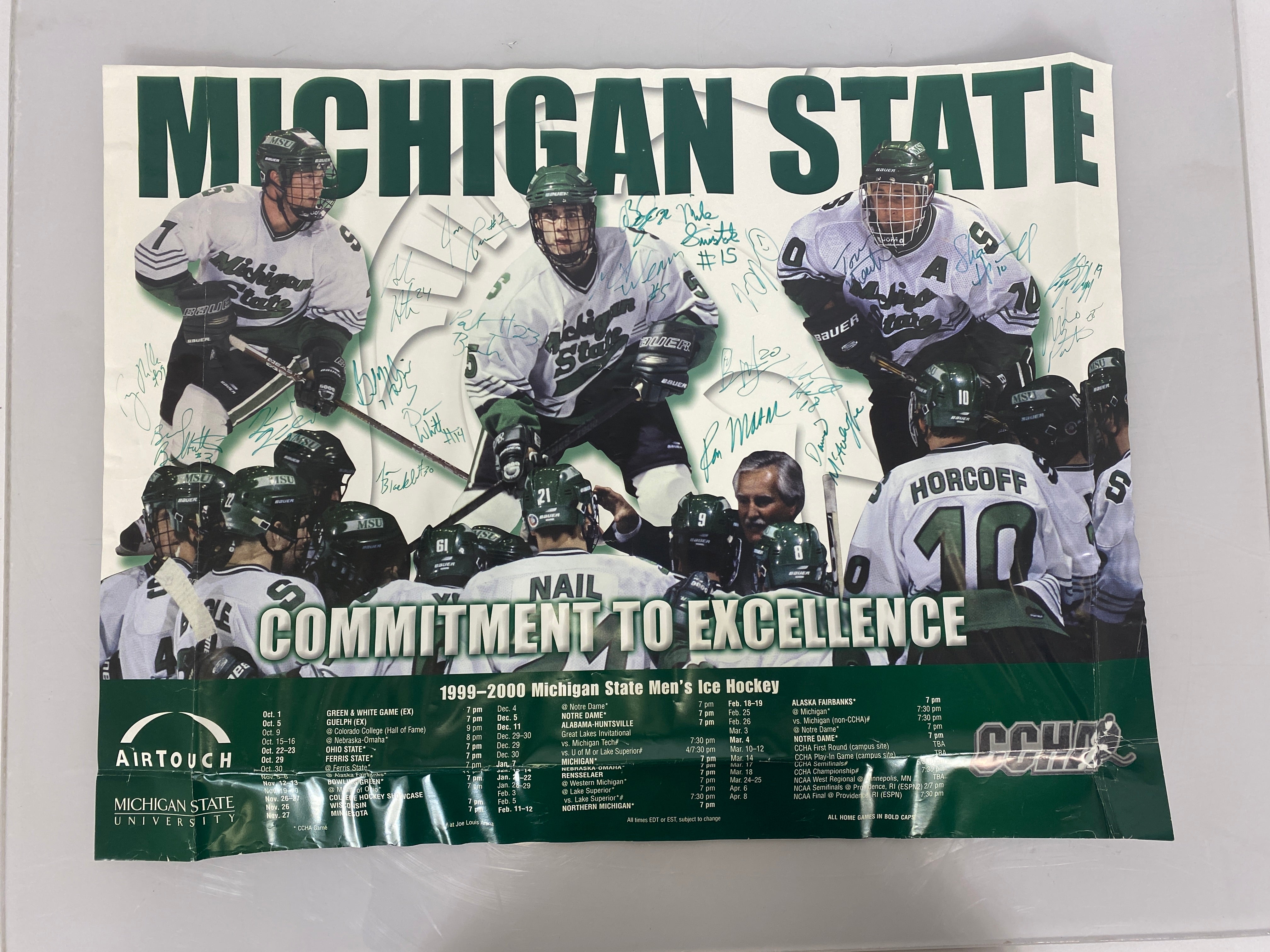 1999-2000 MSU Ice Hockey Poster Signed by Team and Ron Mason CCHA Champs