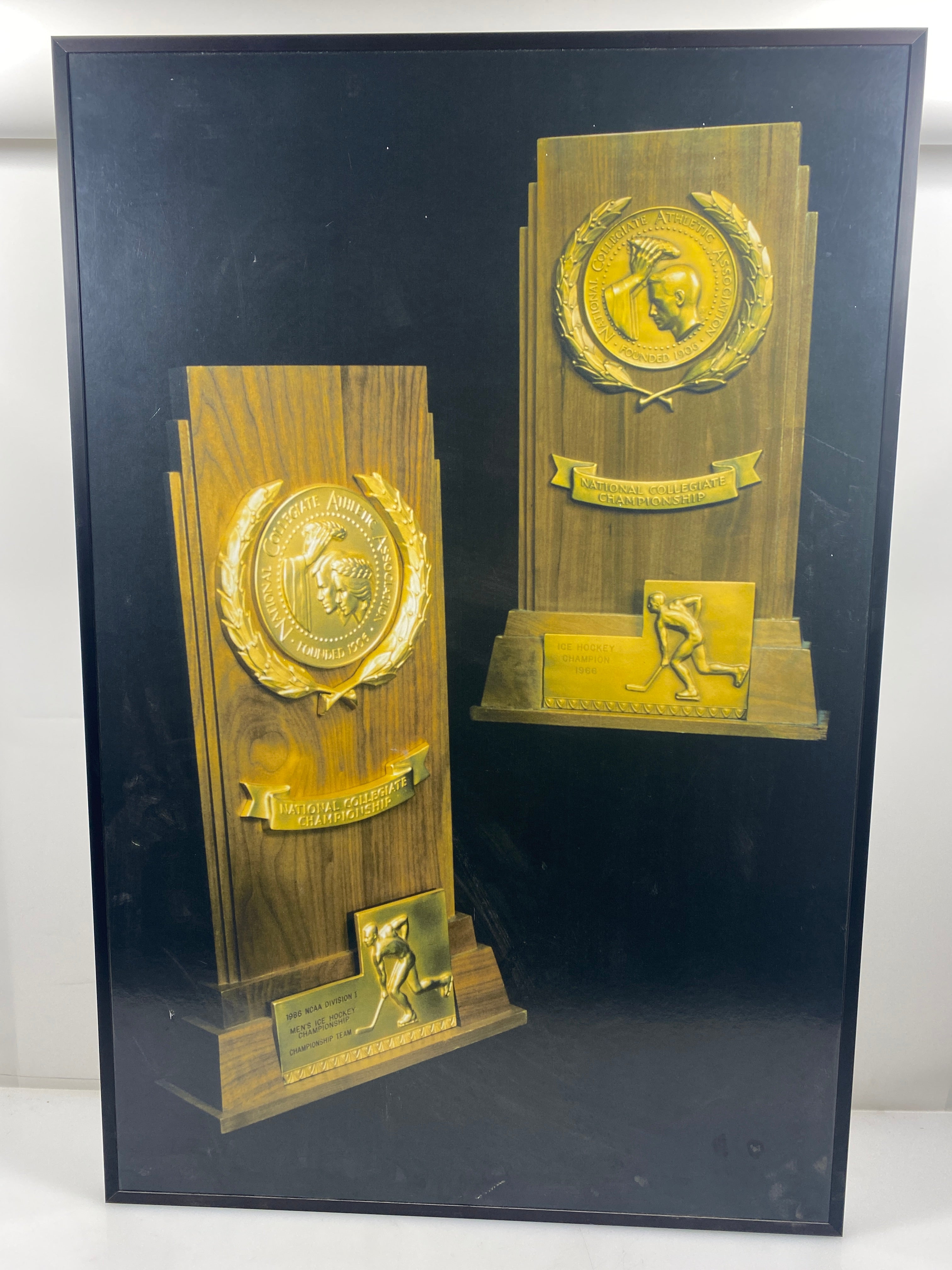MSU Hockey National Title Trophies Picture