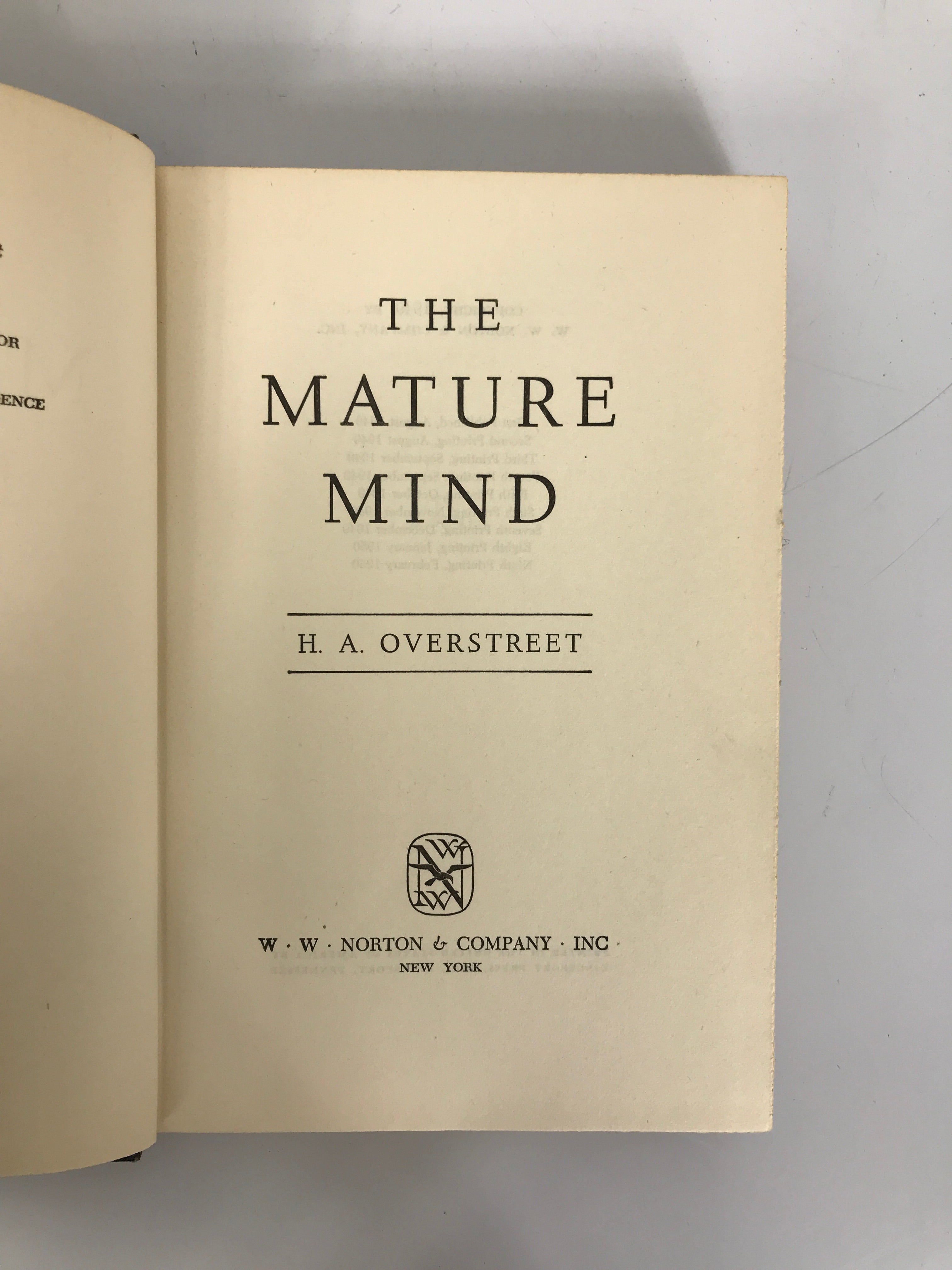 The Mature Mind by H.A. Overstreet 1950  HC DJ