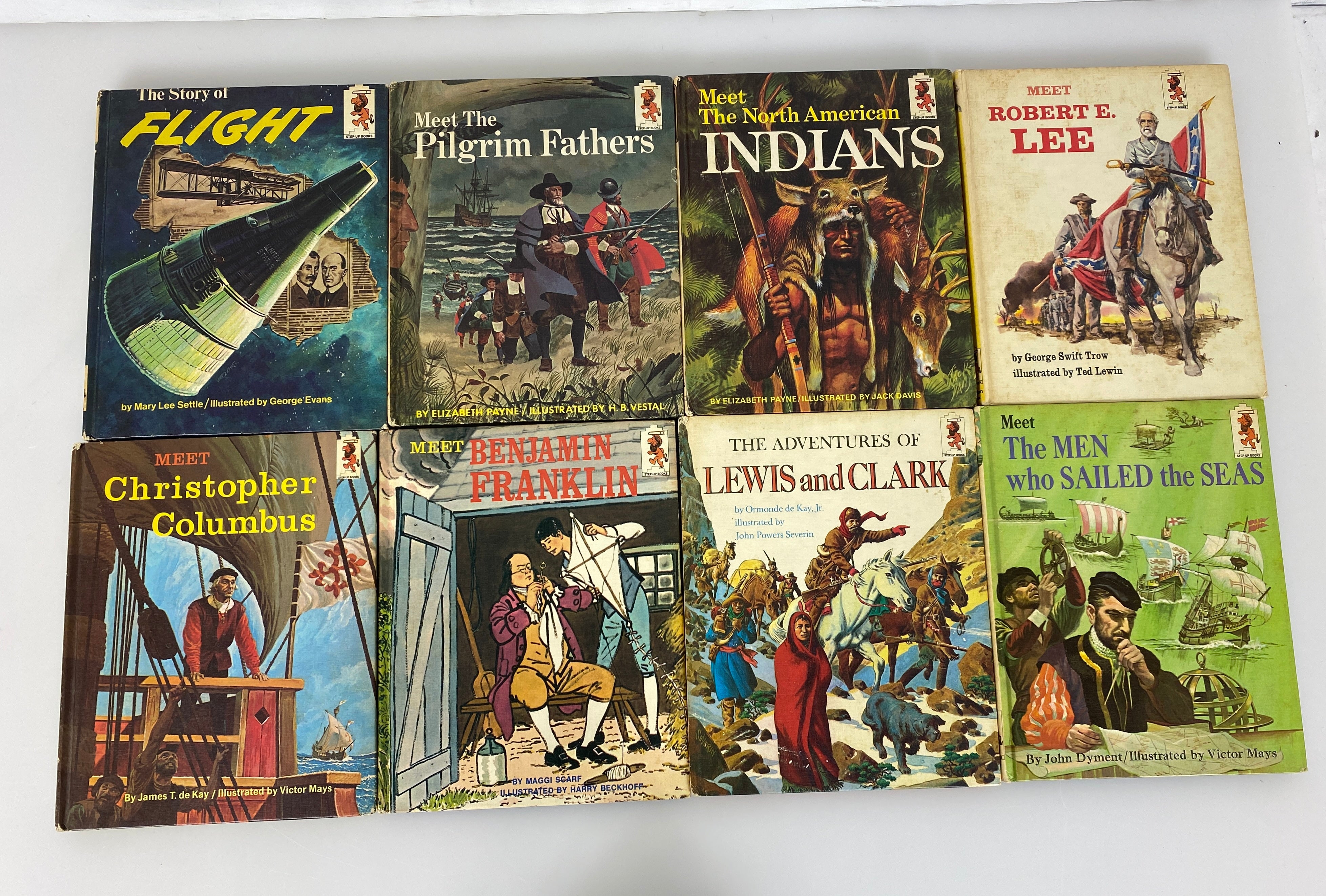 Lot of 8 Vintage Random House Step-Up Books 1960s incl Flight/Columbus/Pilgrims