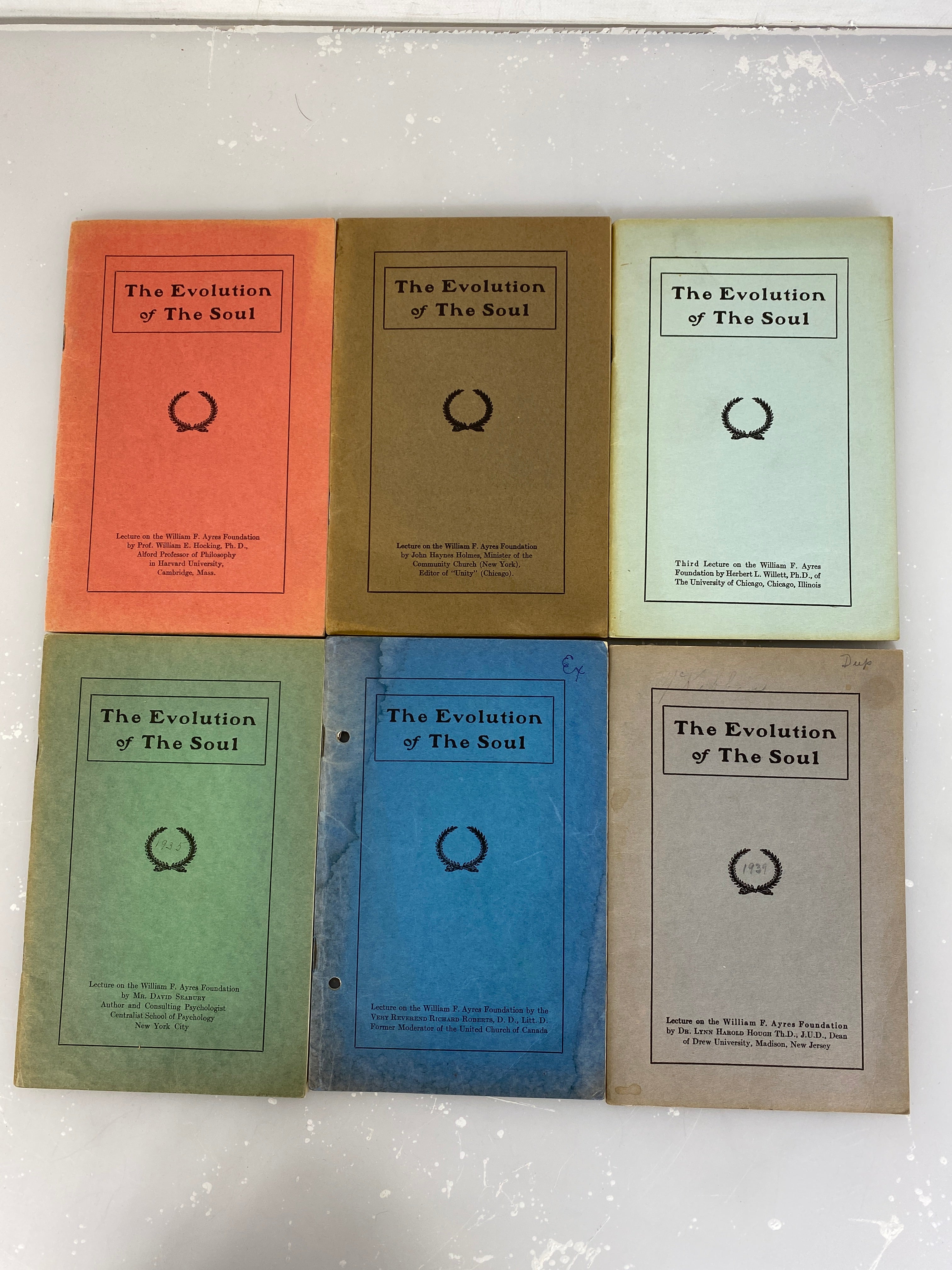 Lot of 6 The Evolution of the Soul Lectures on the William F. Ayres Foundation at Plymouth Congregational Church Lansing Michigan c1930s SC