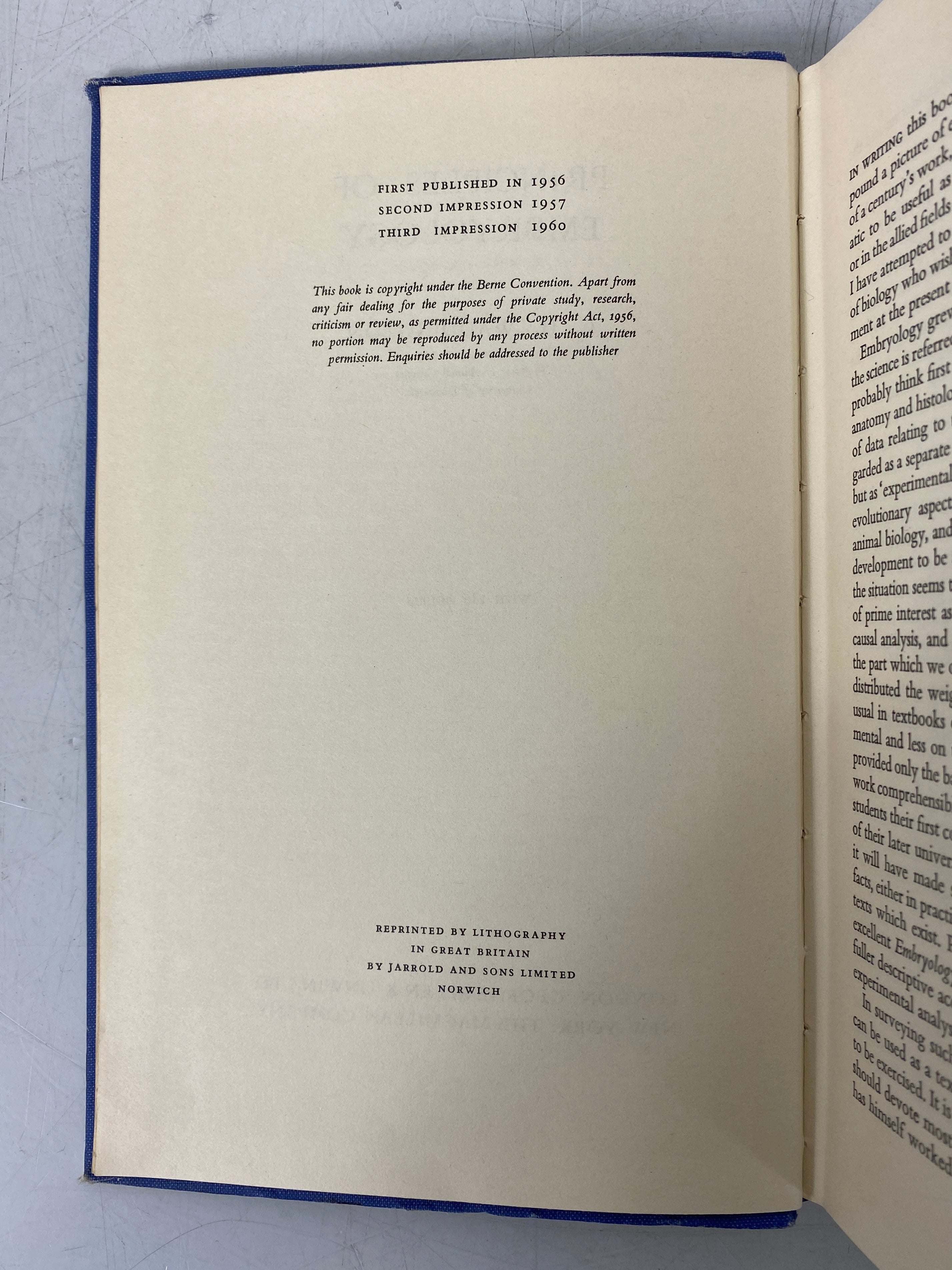 2 Vols: Principles of Embryology/An Introduction to Embryology 1960-70 HC