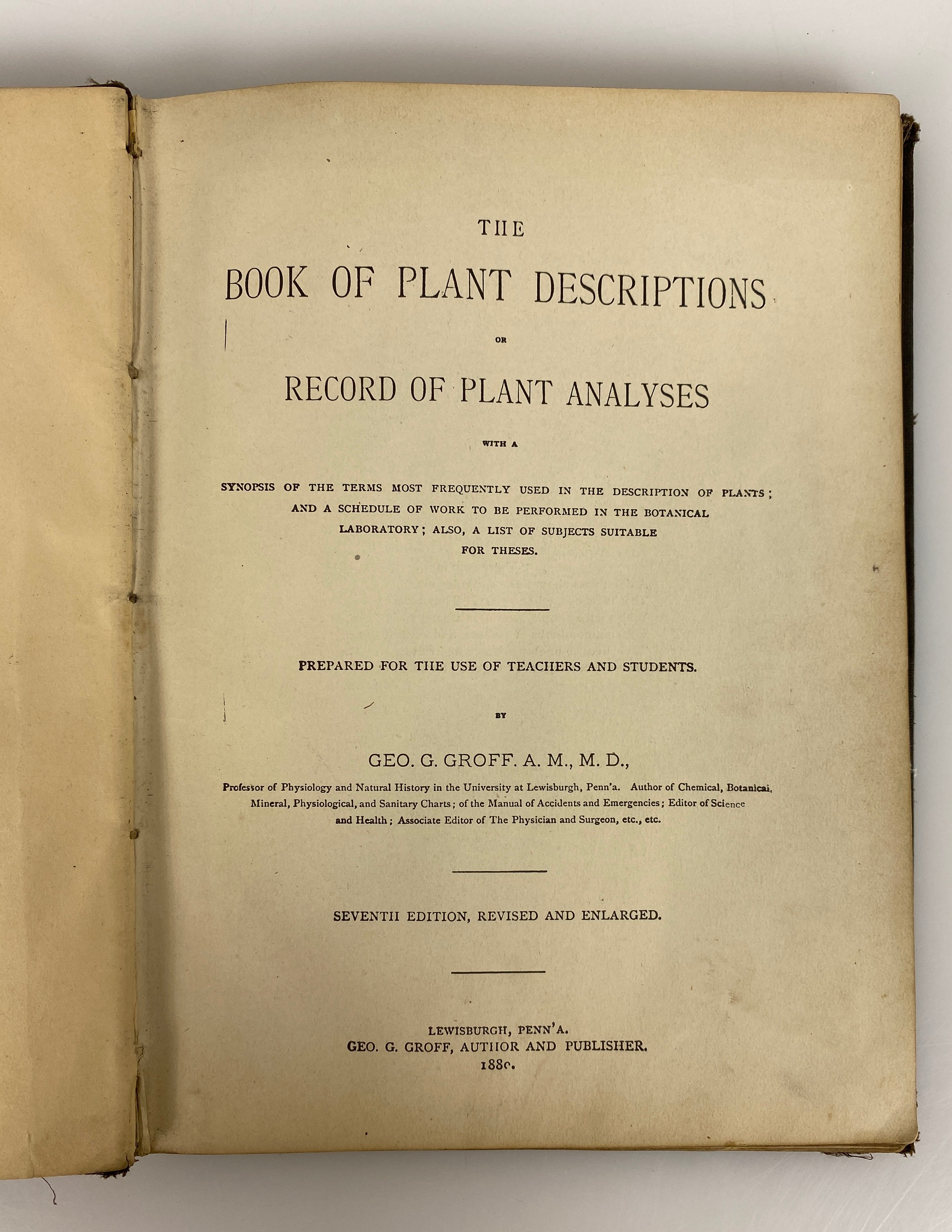 Plant Analysis by Groff Plant Descriptions & Analyses 1880 Antique HC