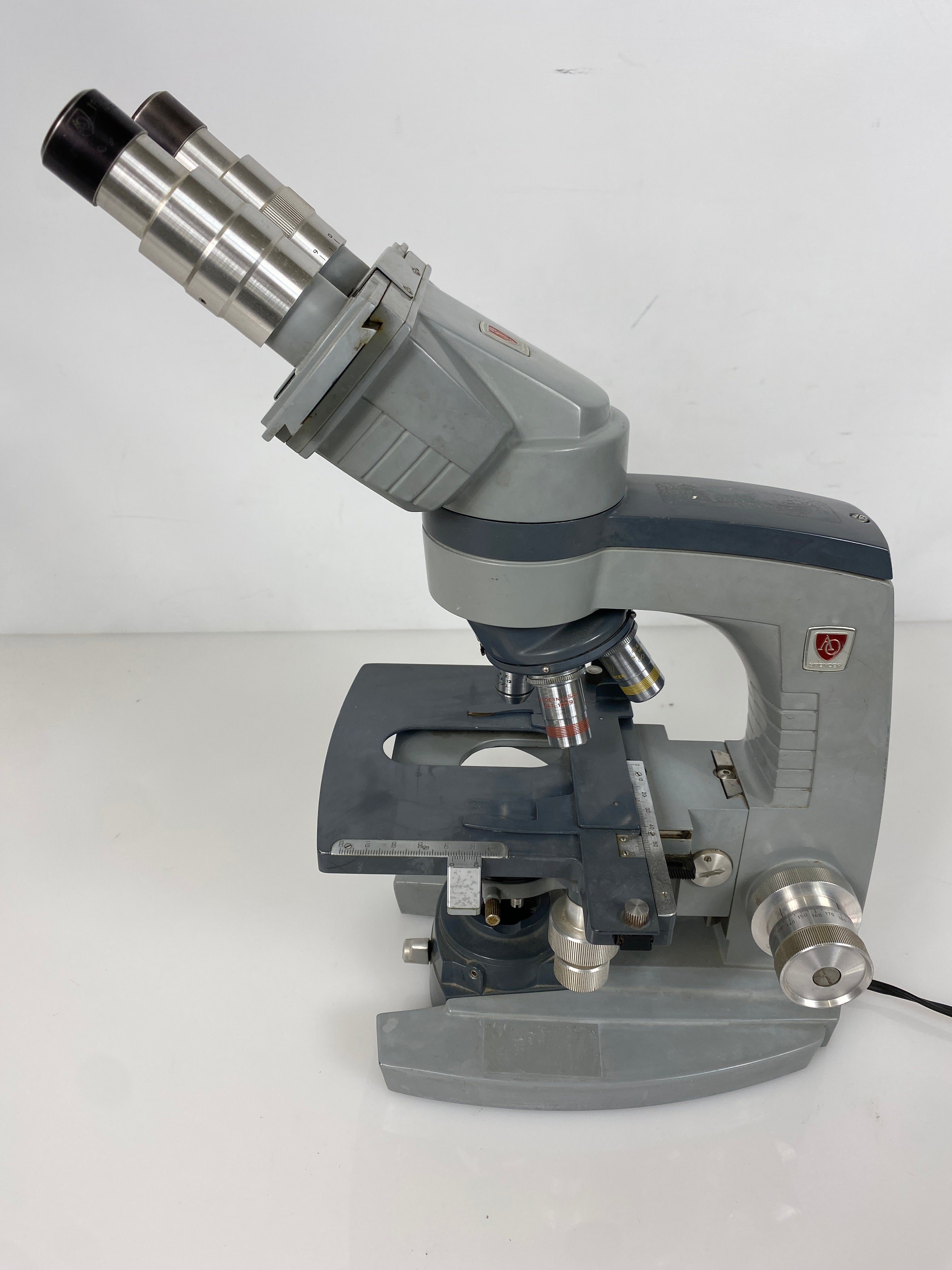 Vintage AO Spencer Model No. 1036 Microscope with Power Supply Transformer and 4 Objective Lenses