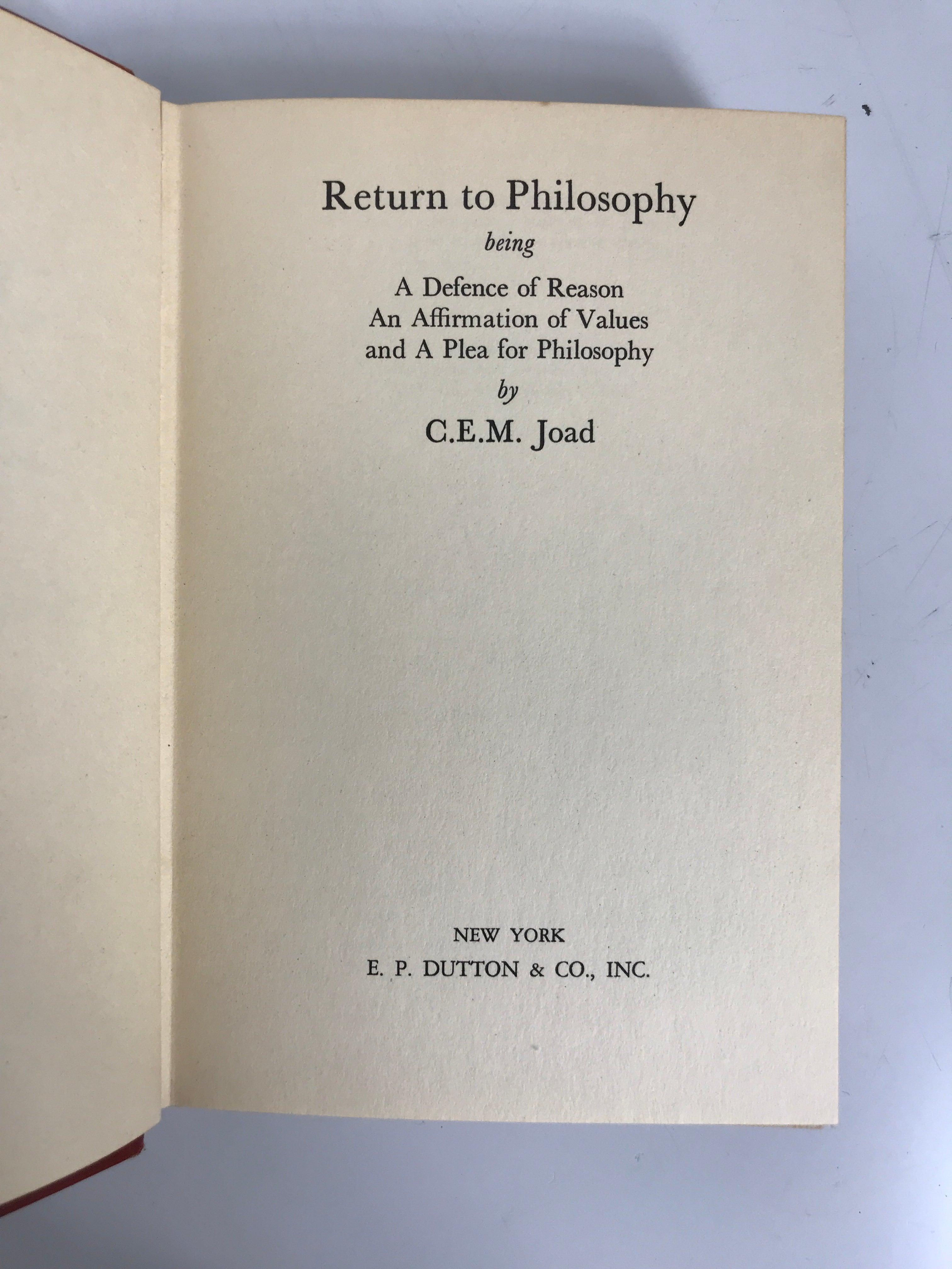 Return to Philosophy C.E.M. Joad 1937 3rd Printing HC