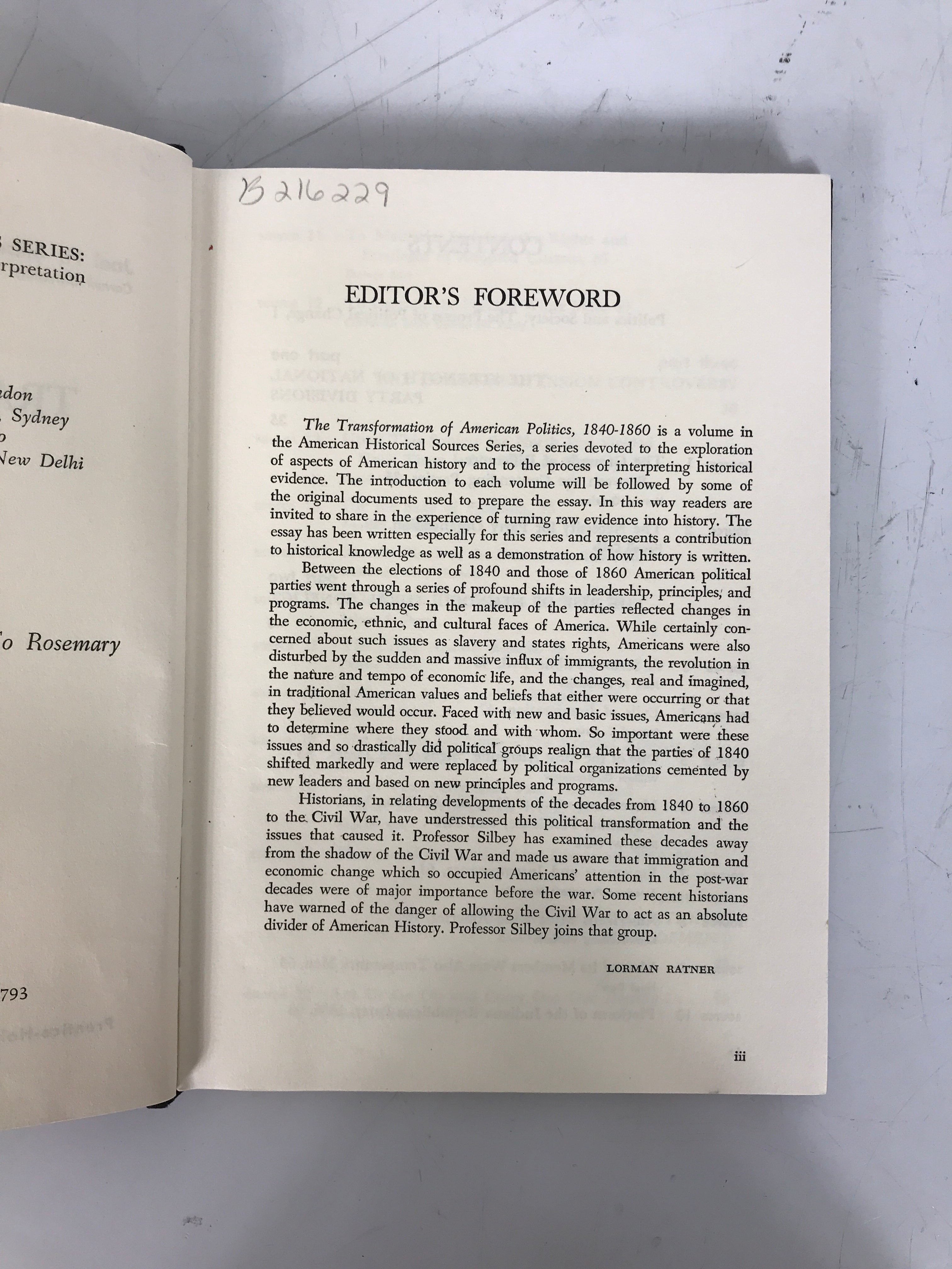 The Transformation of American Politics 1840-1860 Silbey 1967 Ex-Library